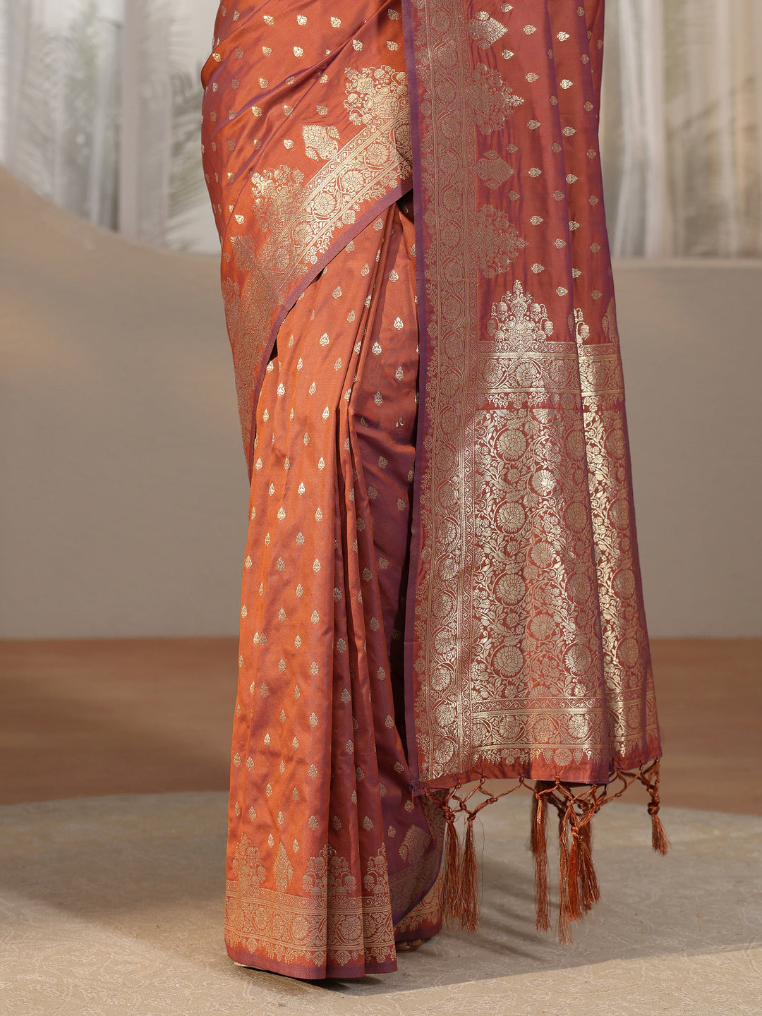  Libas Rust Brown Banarasi Silk Blend Saree 