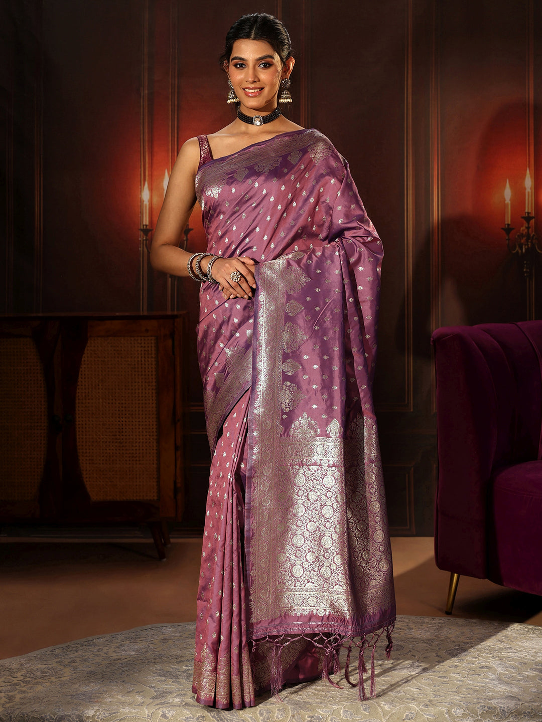  Libas Lavender Banarasi Silk Blend Saree 