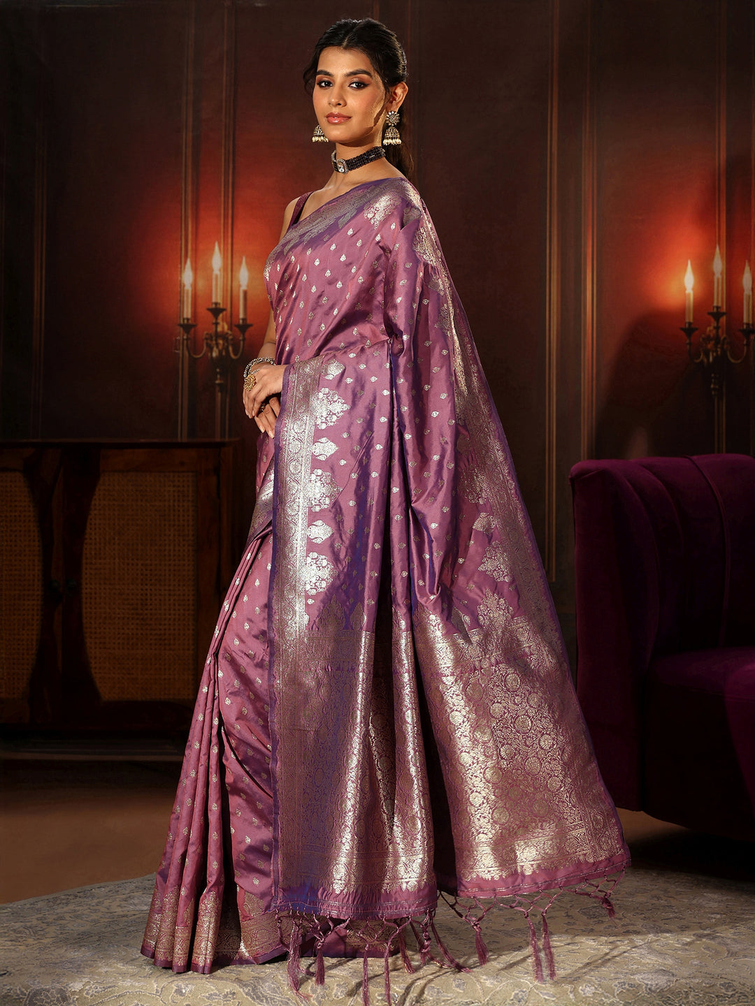  Libas Lavender Banarasi Silk Blend Saree 