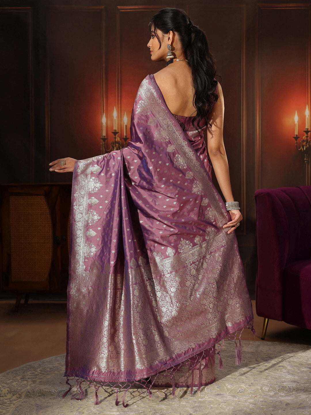  Libas Lavender Banarasi Silk Blend Saree 