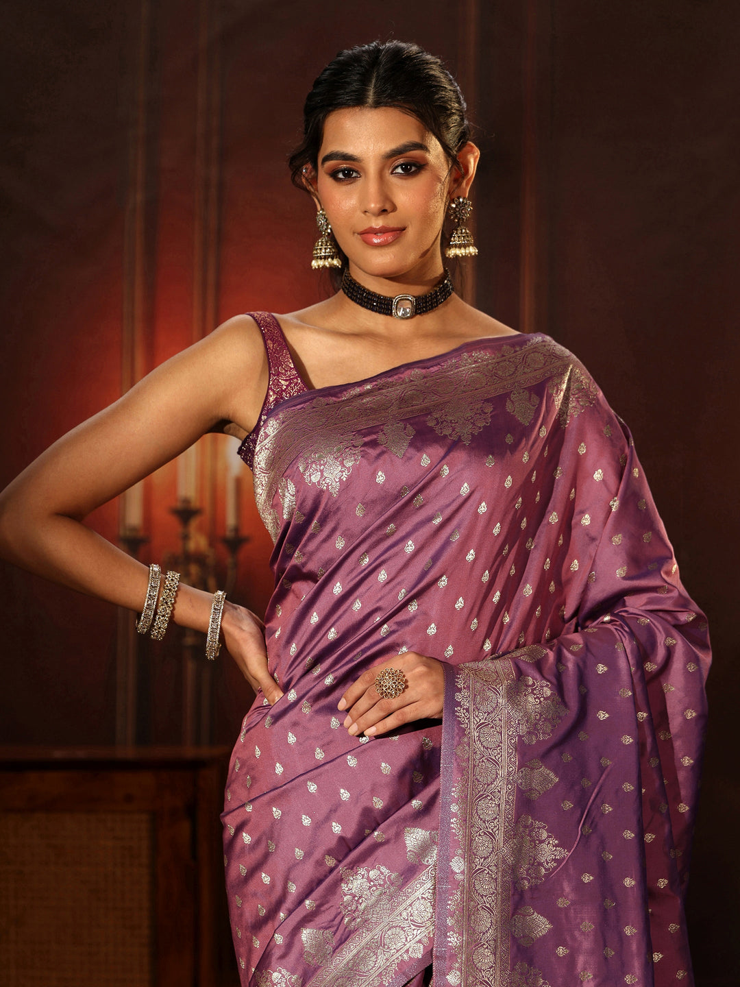  Libas Lavender Banarasi Silk Blend Saree 