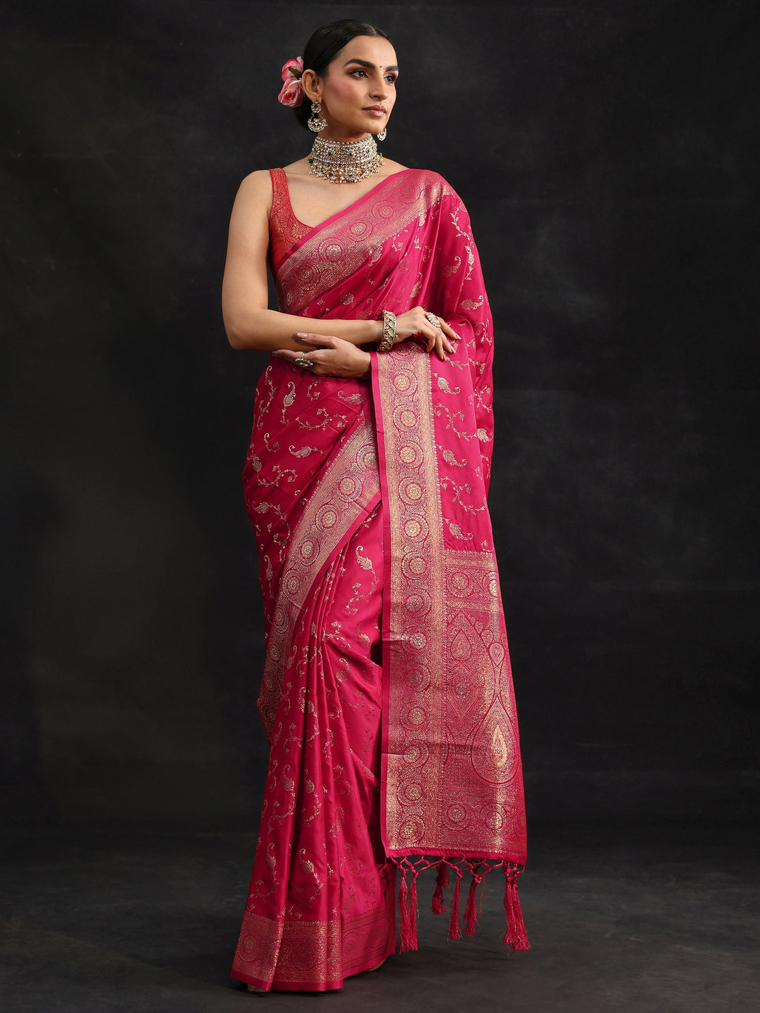  Libas Rani Pink Banarasi Silk Blend Saree 