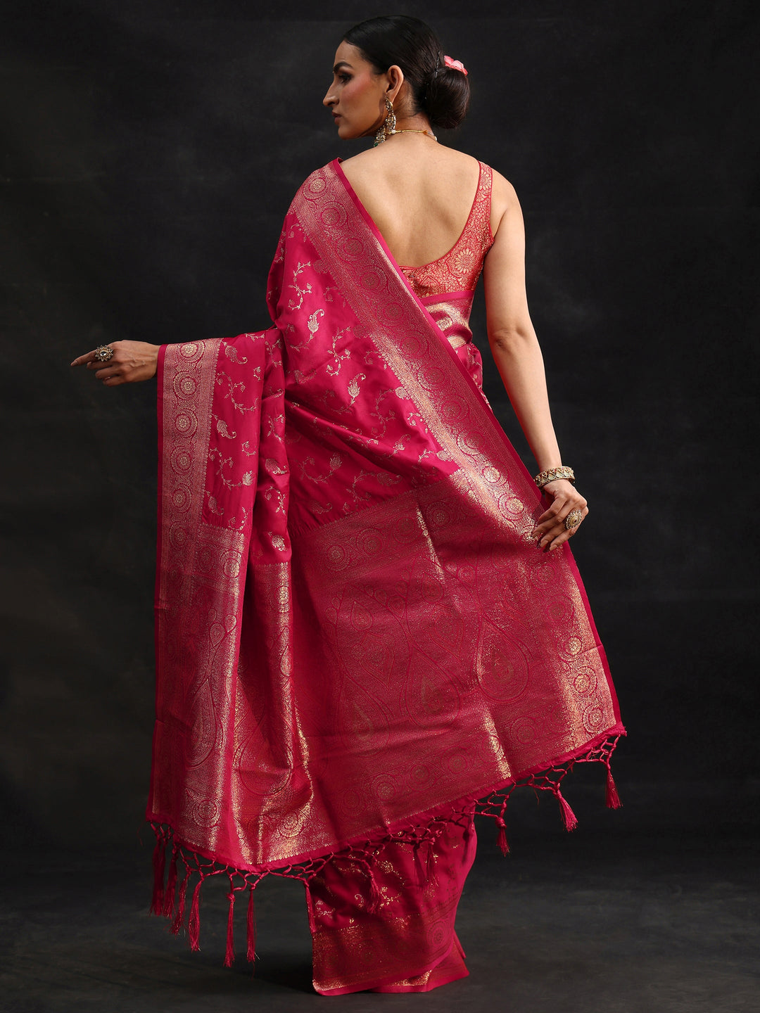  Libas Rani Pink Banarasi Silk Blend Saree 