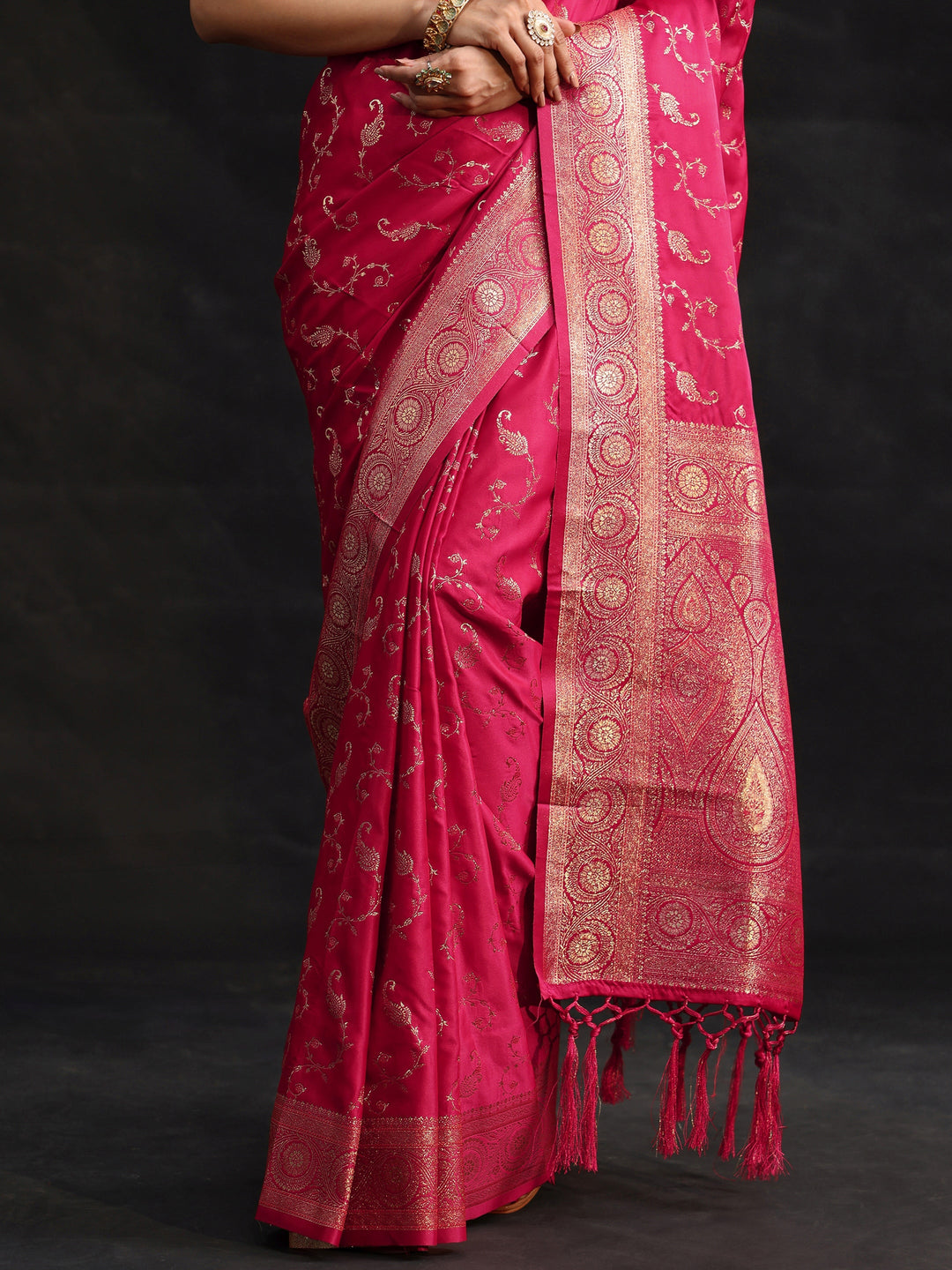  Libas Rani Pink Banarasi Silk Blend Saree 