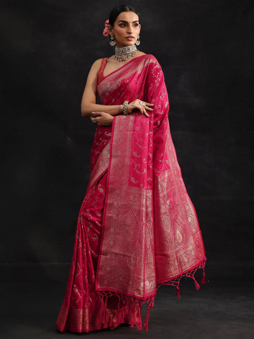  Libas Rani Pink Banarasi Silk Blend Saree 