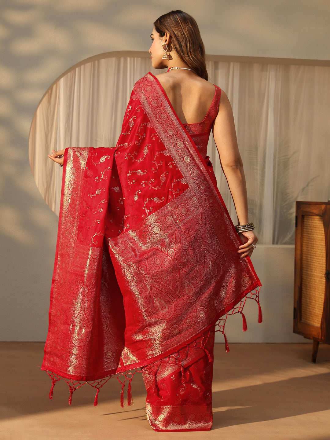  Libas Red Paisley Banarasi Silk Blend Saree 