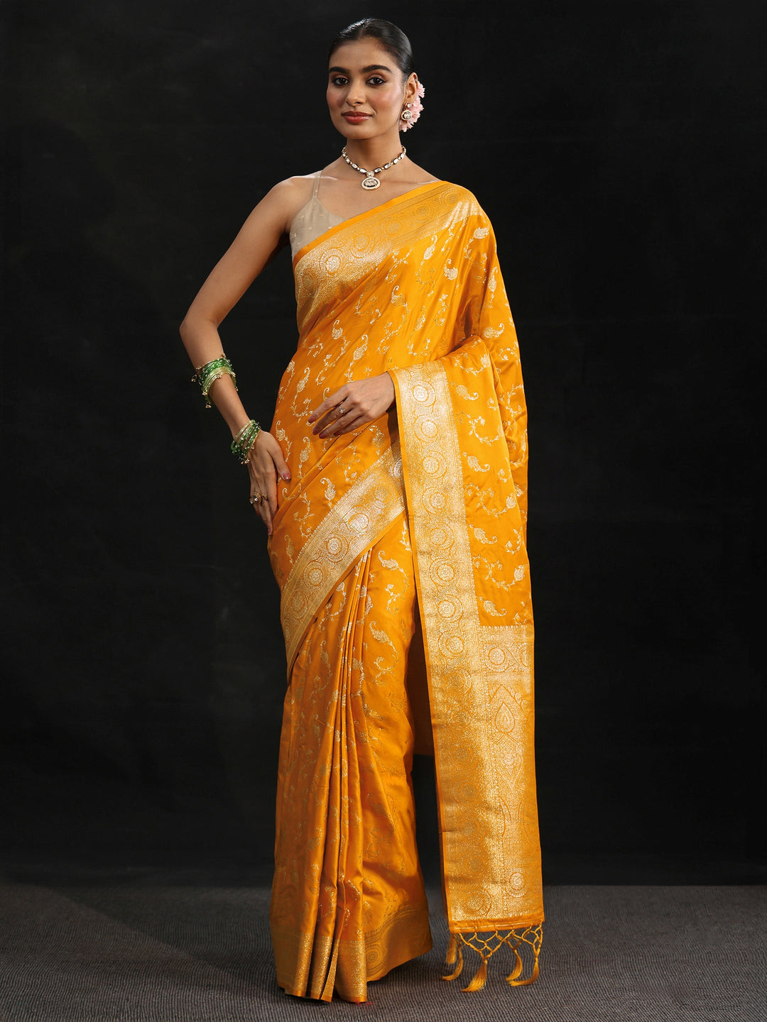  Libas Mustard Banarasi Silk Blend Saree 