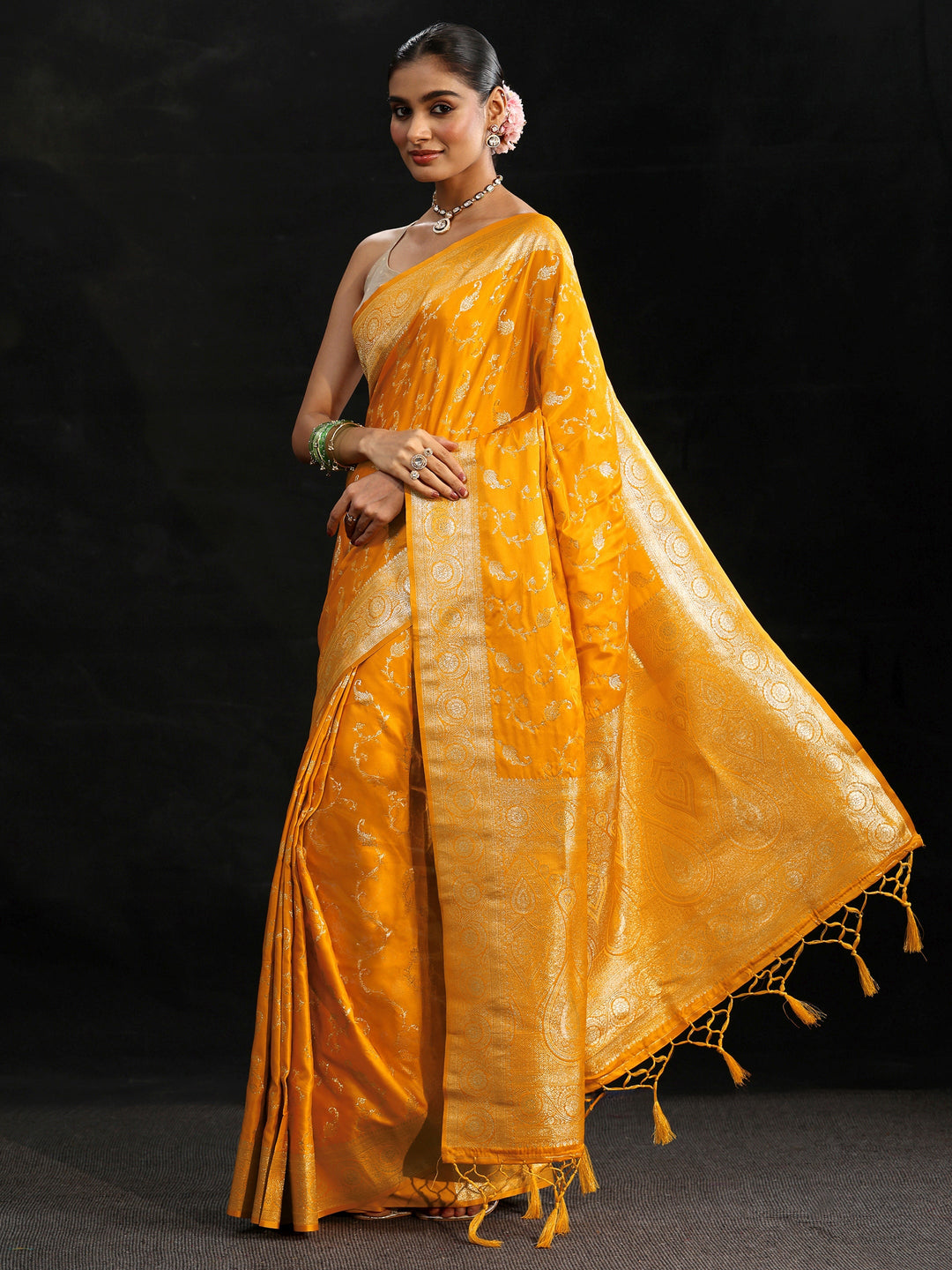  Libas Mustard Banarasi Silk Blend Saree 