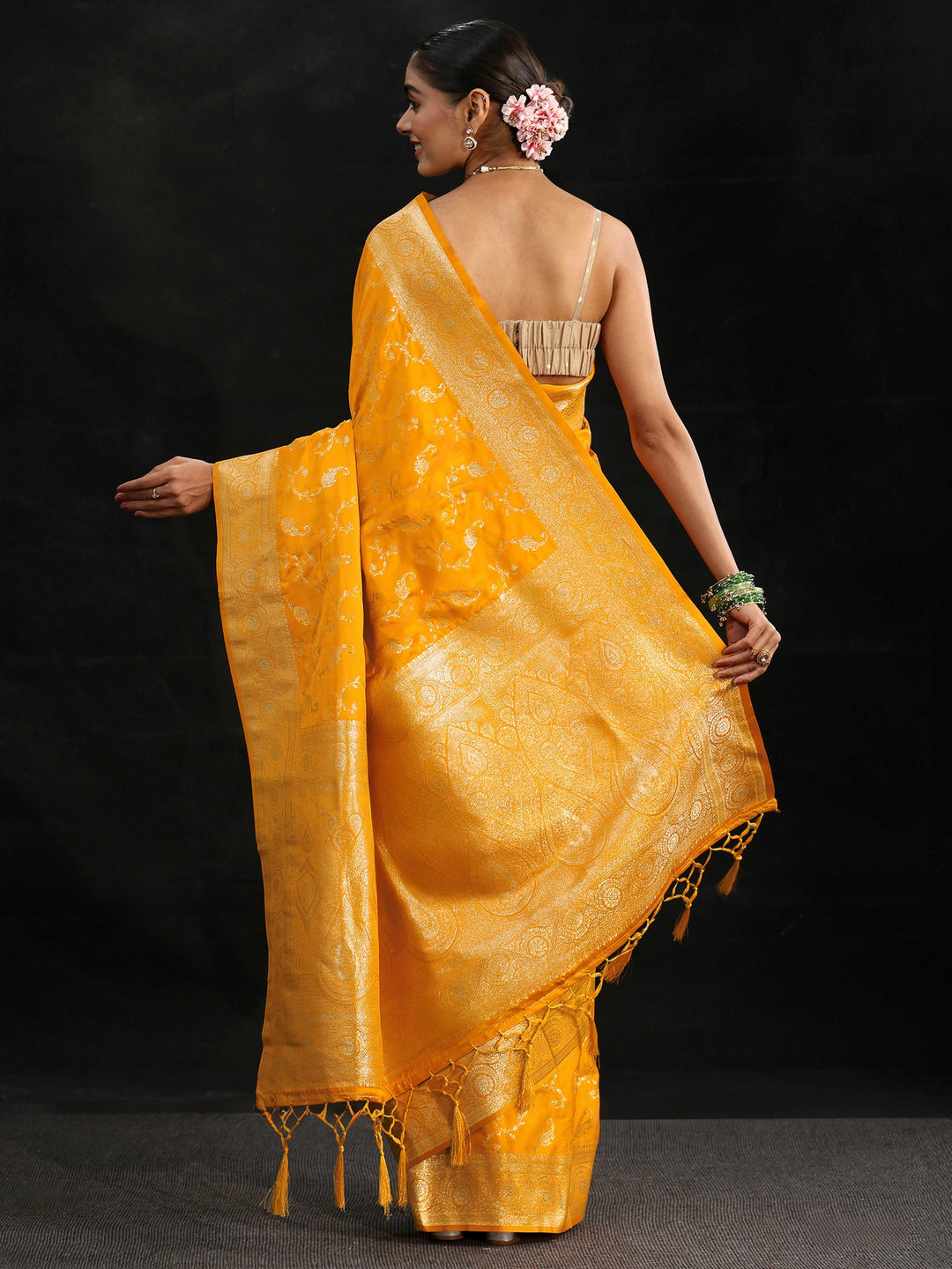  Libas Mustard Banarasi Silk Blend Saree 