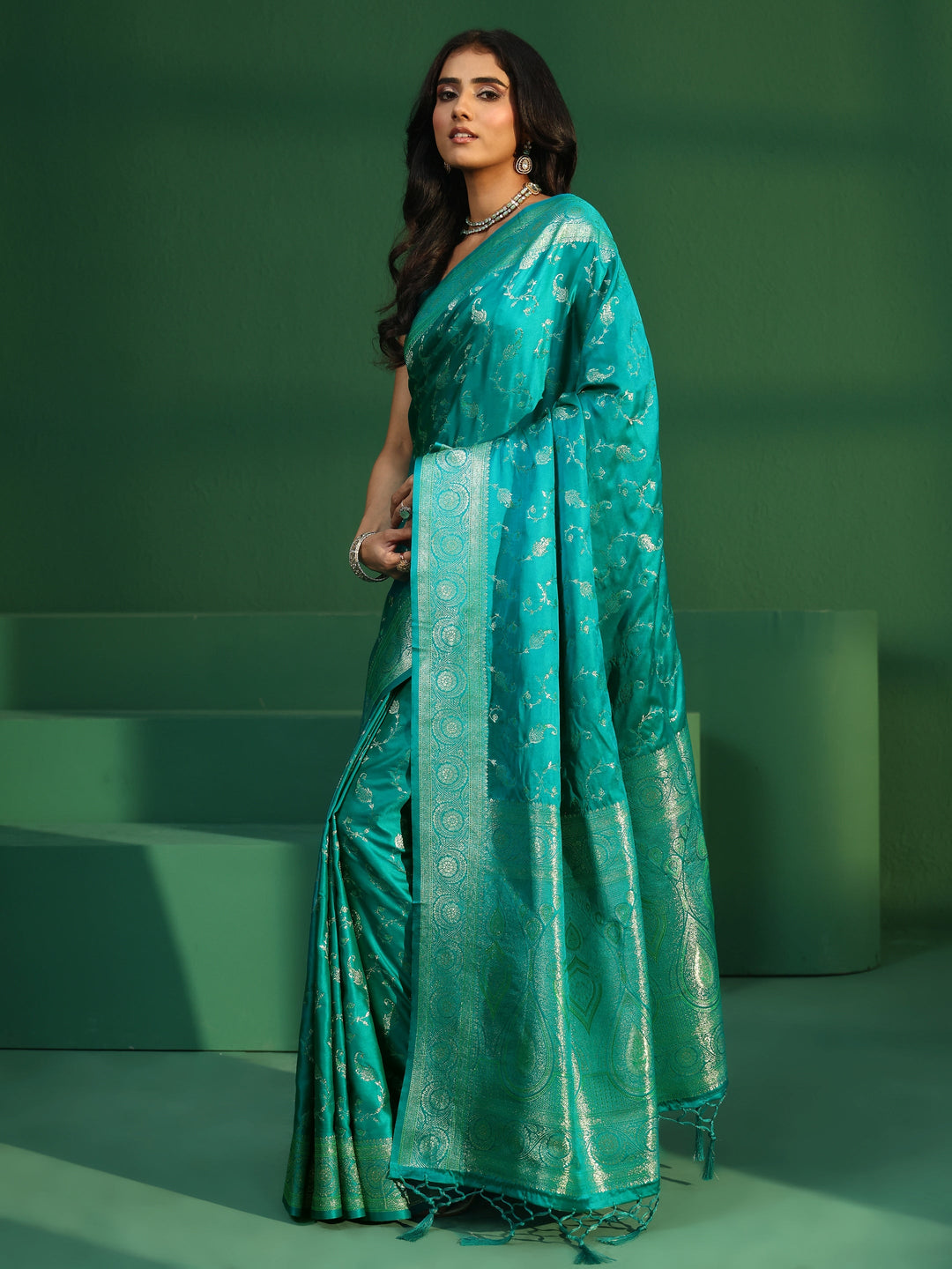  Libas Sea Green Banarasi Silk Blend Saree 