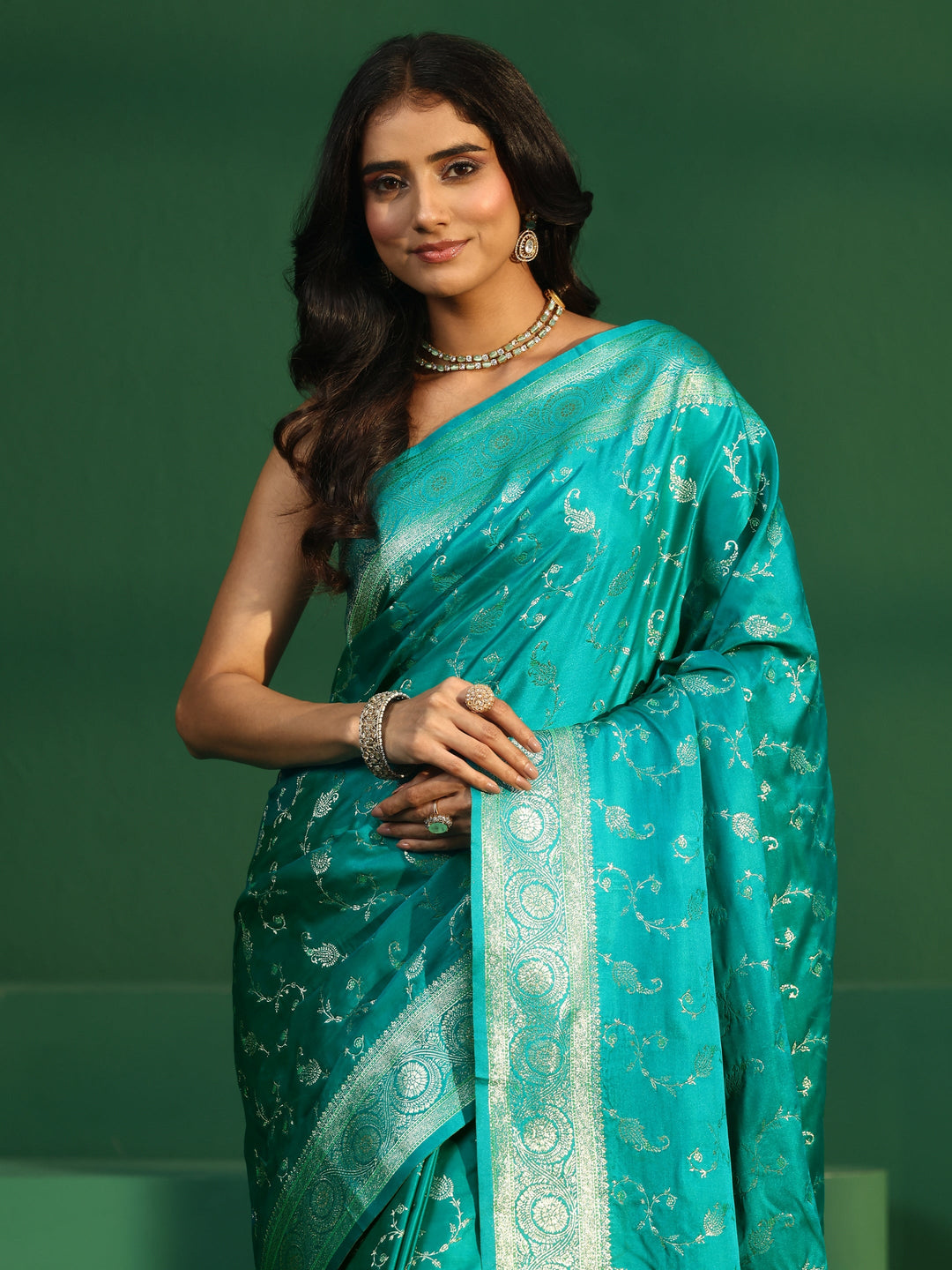  Libas Sea Green Banarasi Silk Blend Saree 