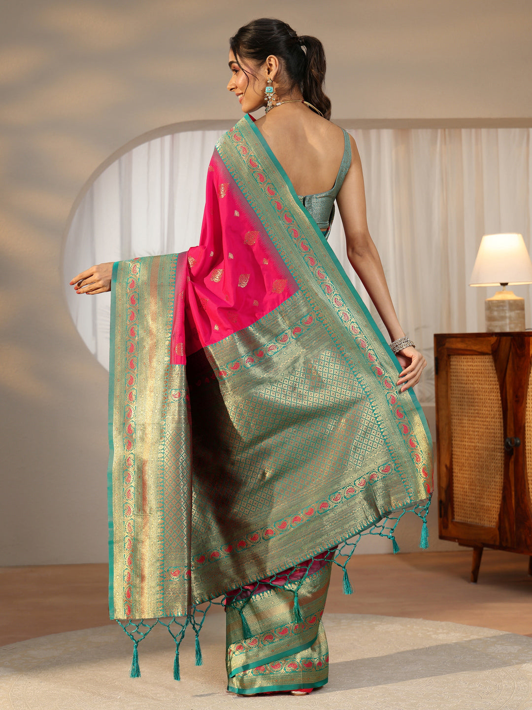  Libas Rani Pink Banarasi Silk Blend Saree 
