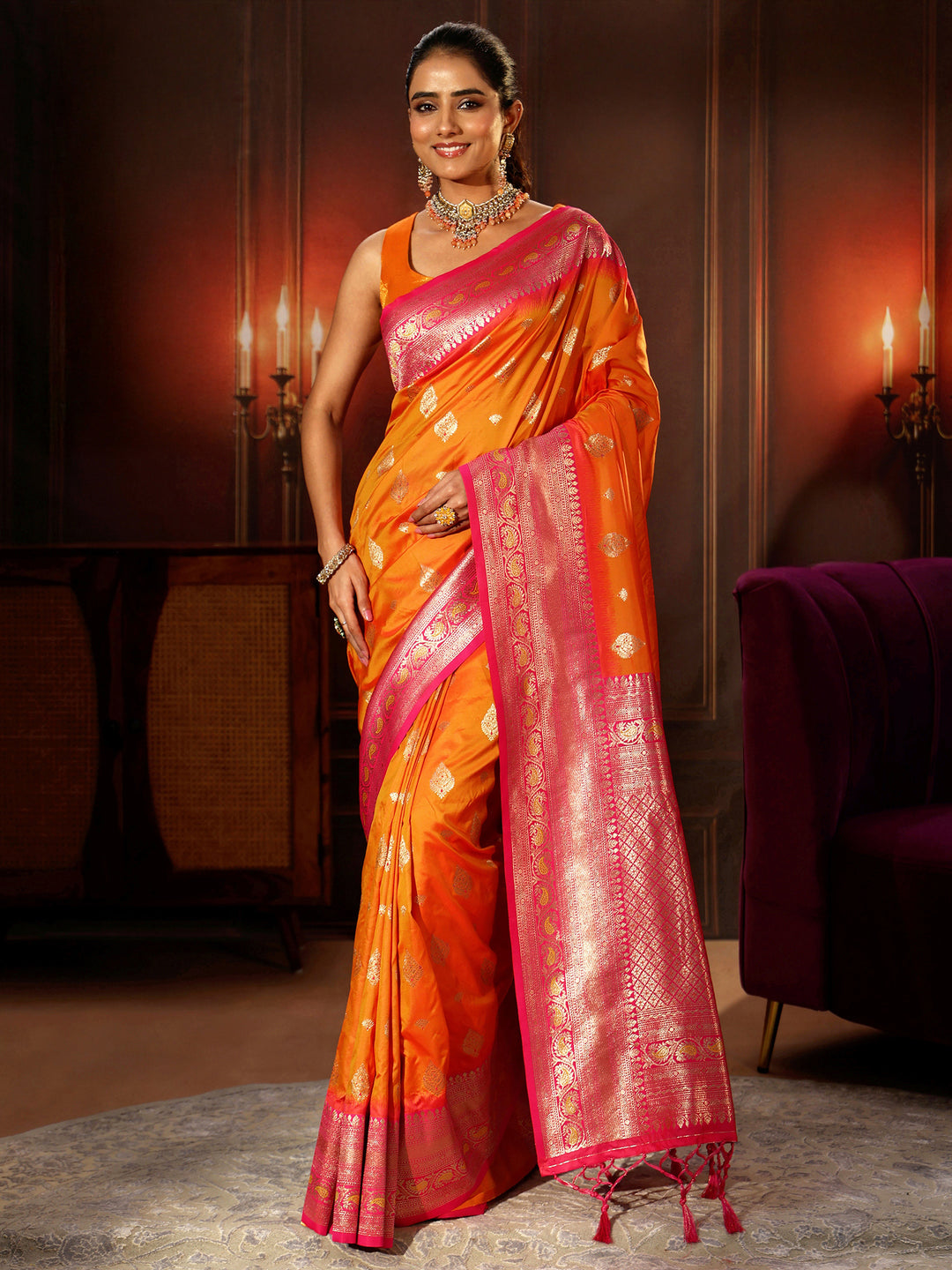  Libas Mustard Banarasi Silk Blend Saree 
