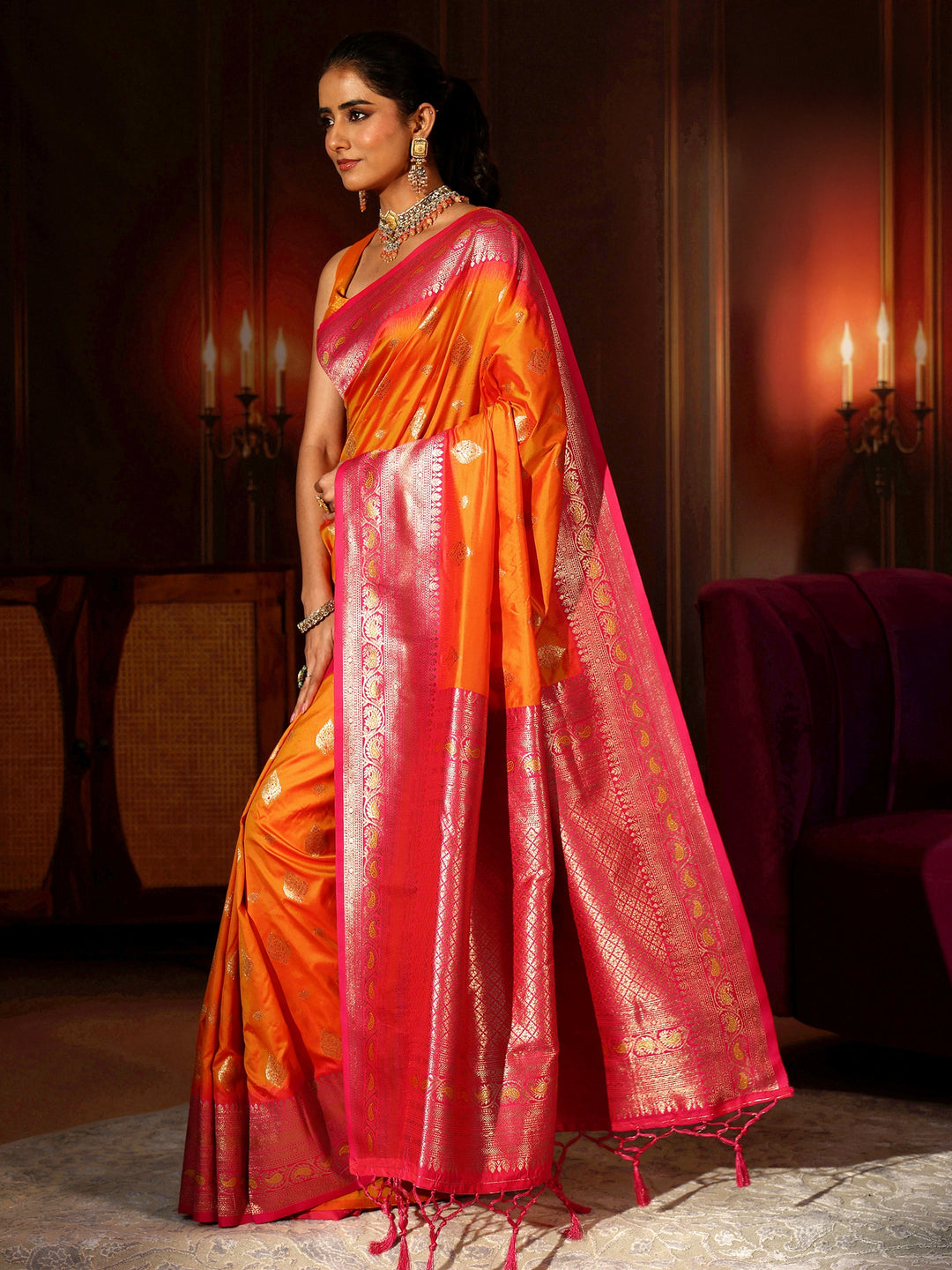  Libas Mustard Banarasi Silk Blend Saree 