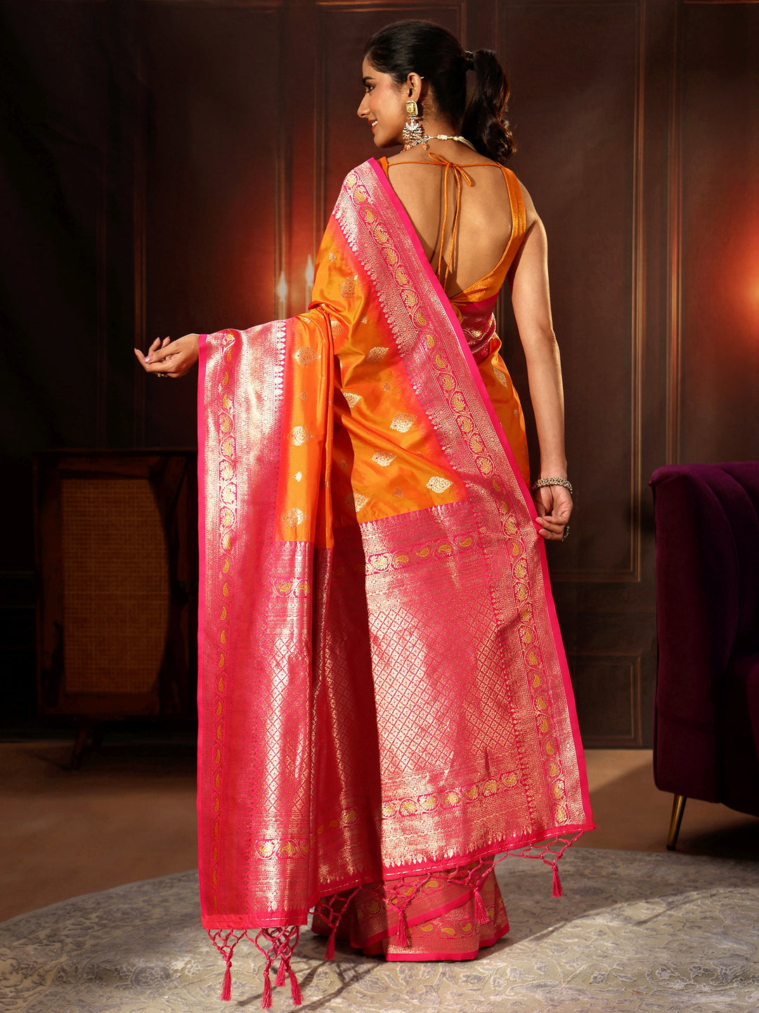  Libas Mustard Banarasi Silk Blend Saree 