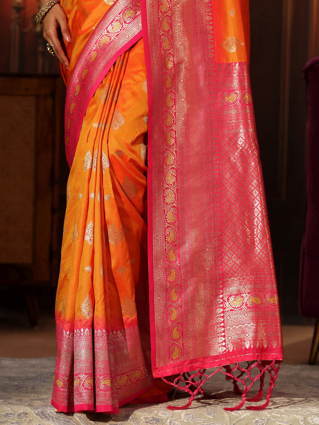  Libas Mustard Banarasi Silk Blend Saree 