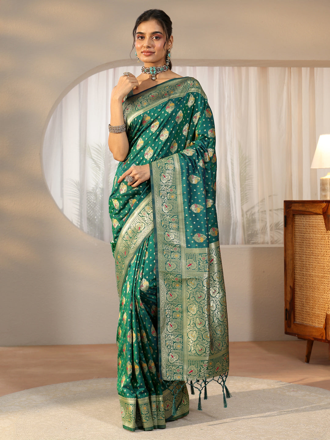  Libas Teal Green Banarasi Silk Blend Saree 