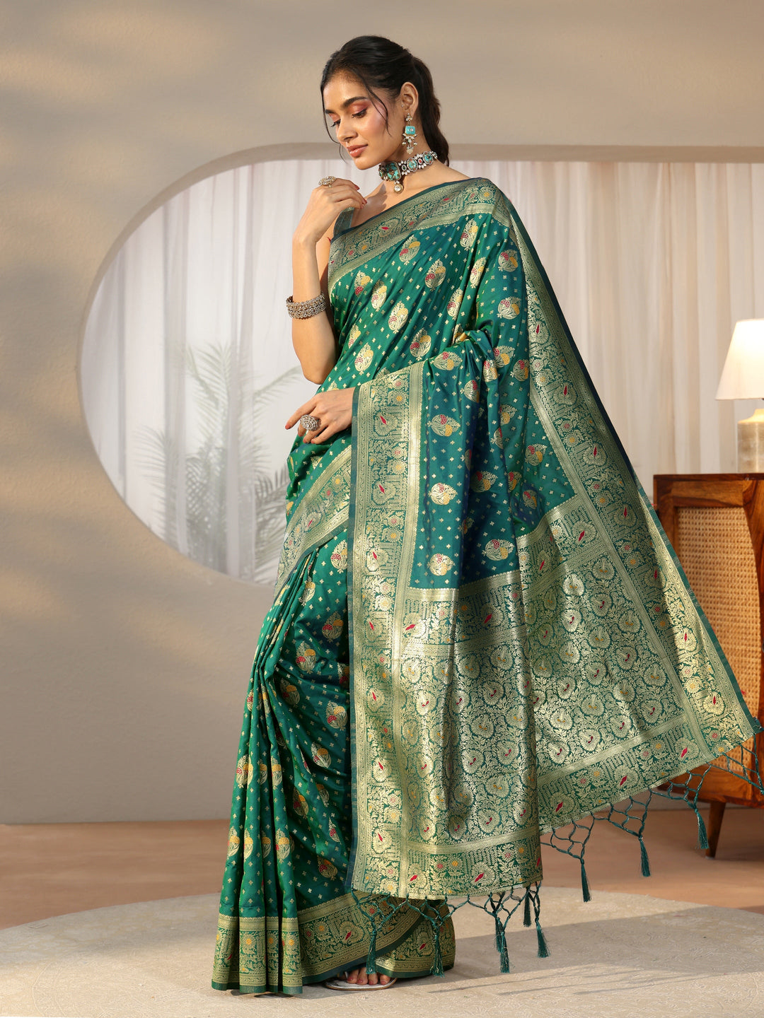  Libas Teal Green Banarasi Silk Blend Saree 