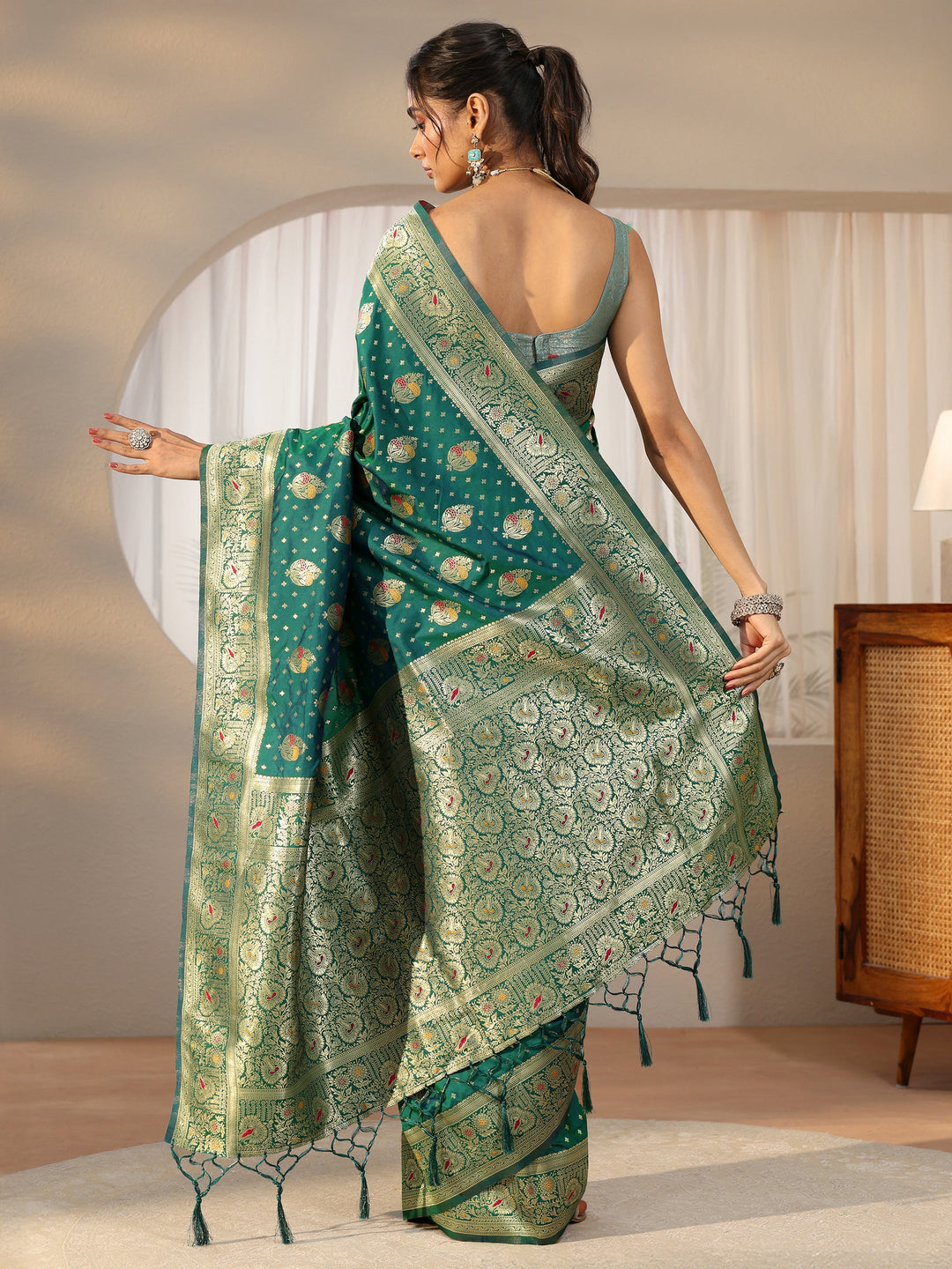  Libas Teal Green Banarasi Silk Blend Saree 