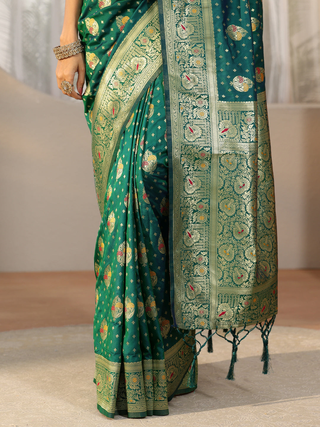  Libas Teal Green Banarasi Silk Blend Saree 