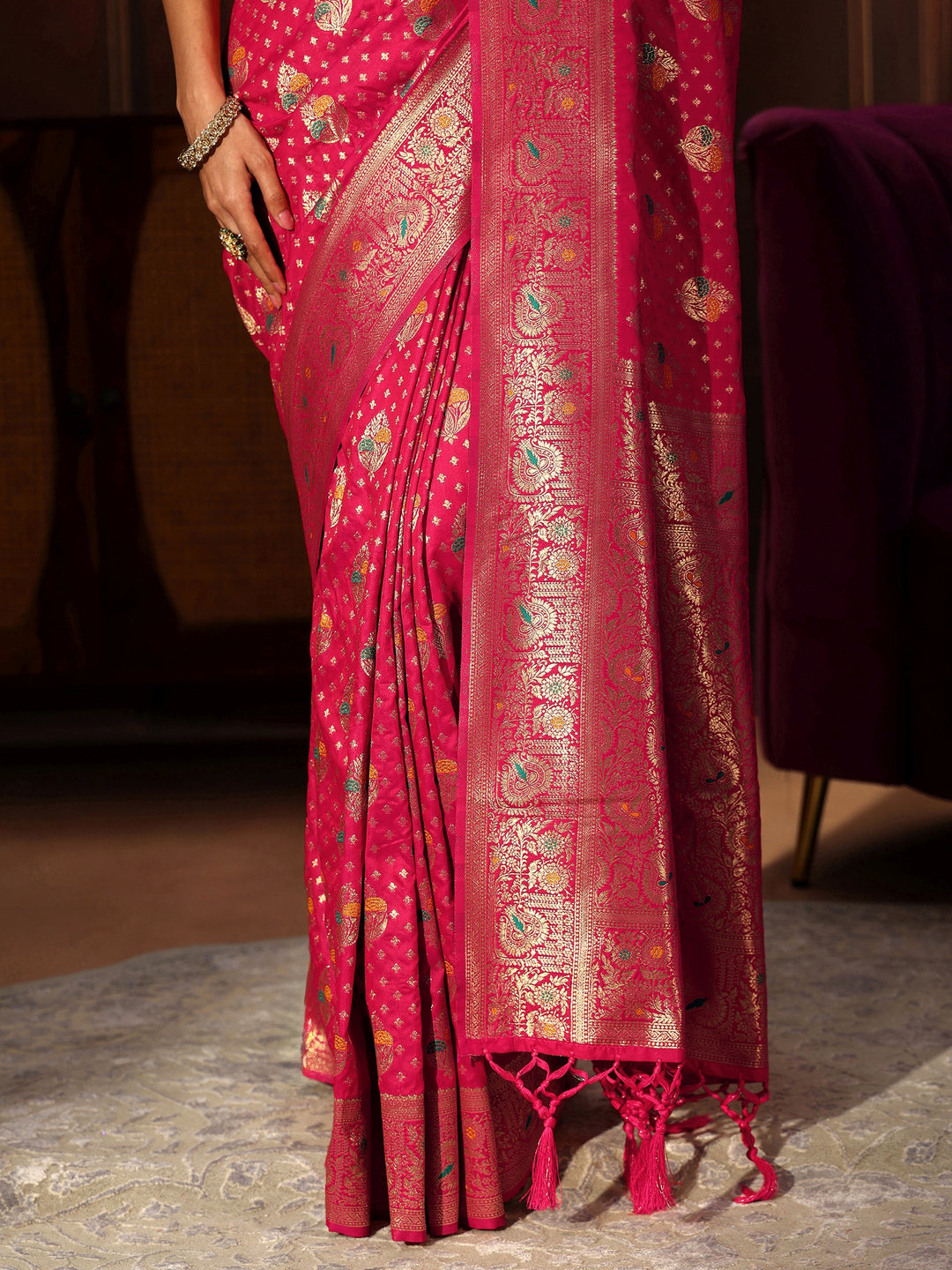  Libas Rani Pink Banarasi Silk Blend Saree 