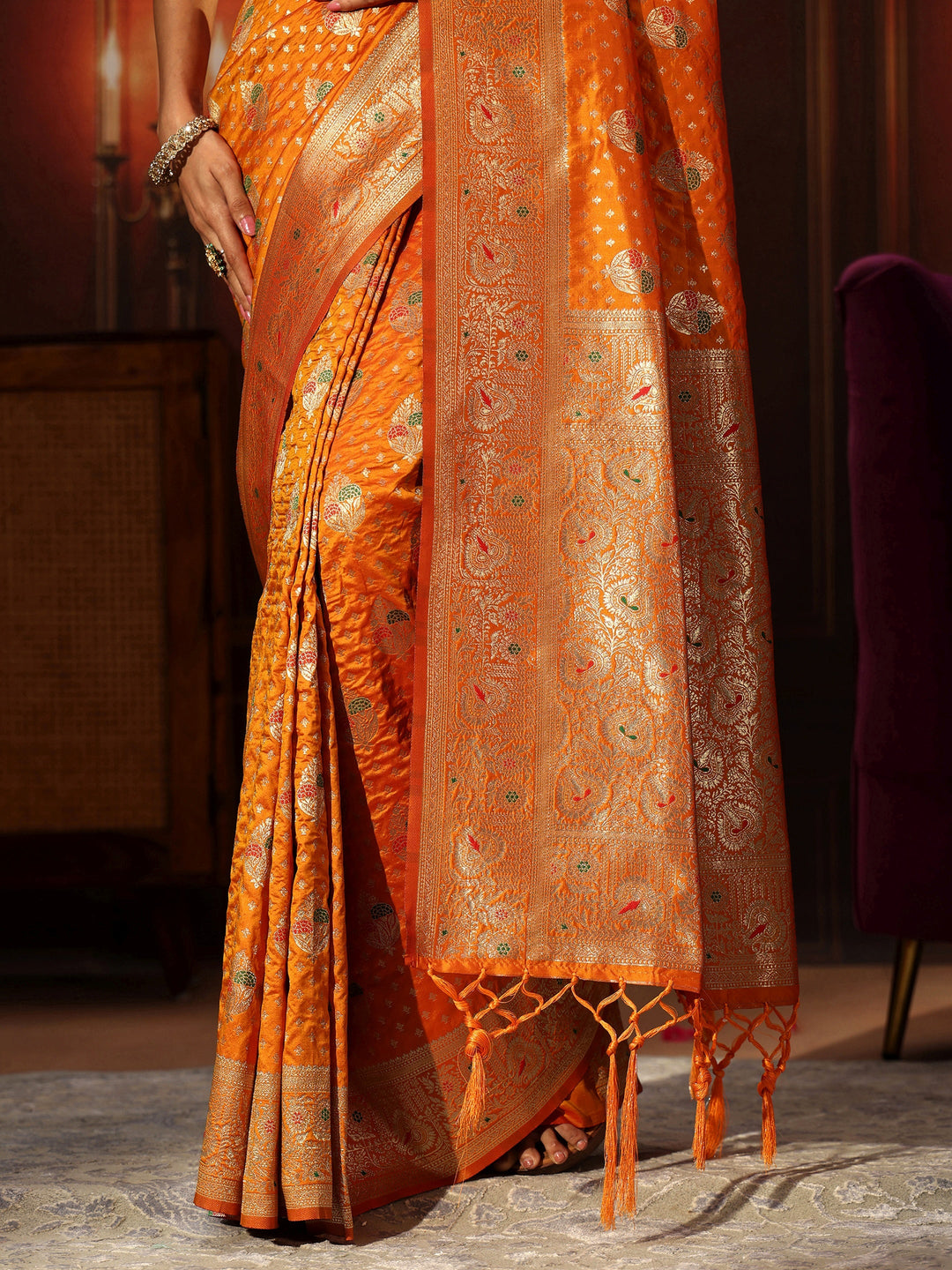  Libas Orange Banarasi Silk Blend Saree 