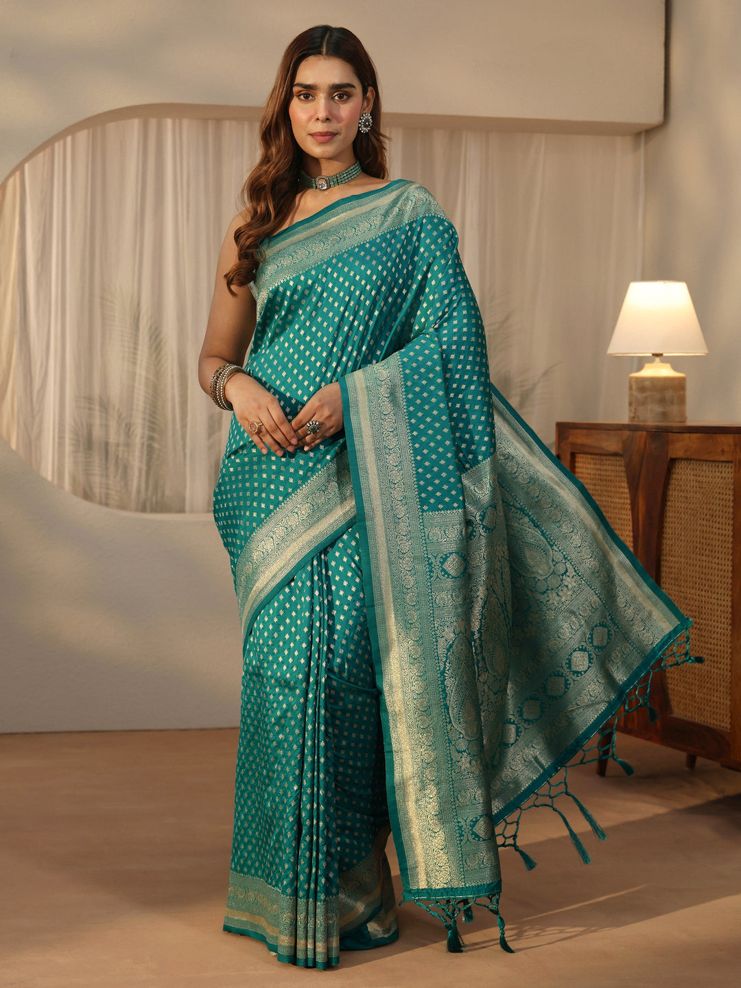  Libas Sea Green Banarasi Silk Blend Saree 