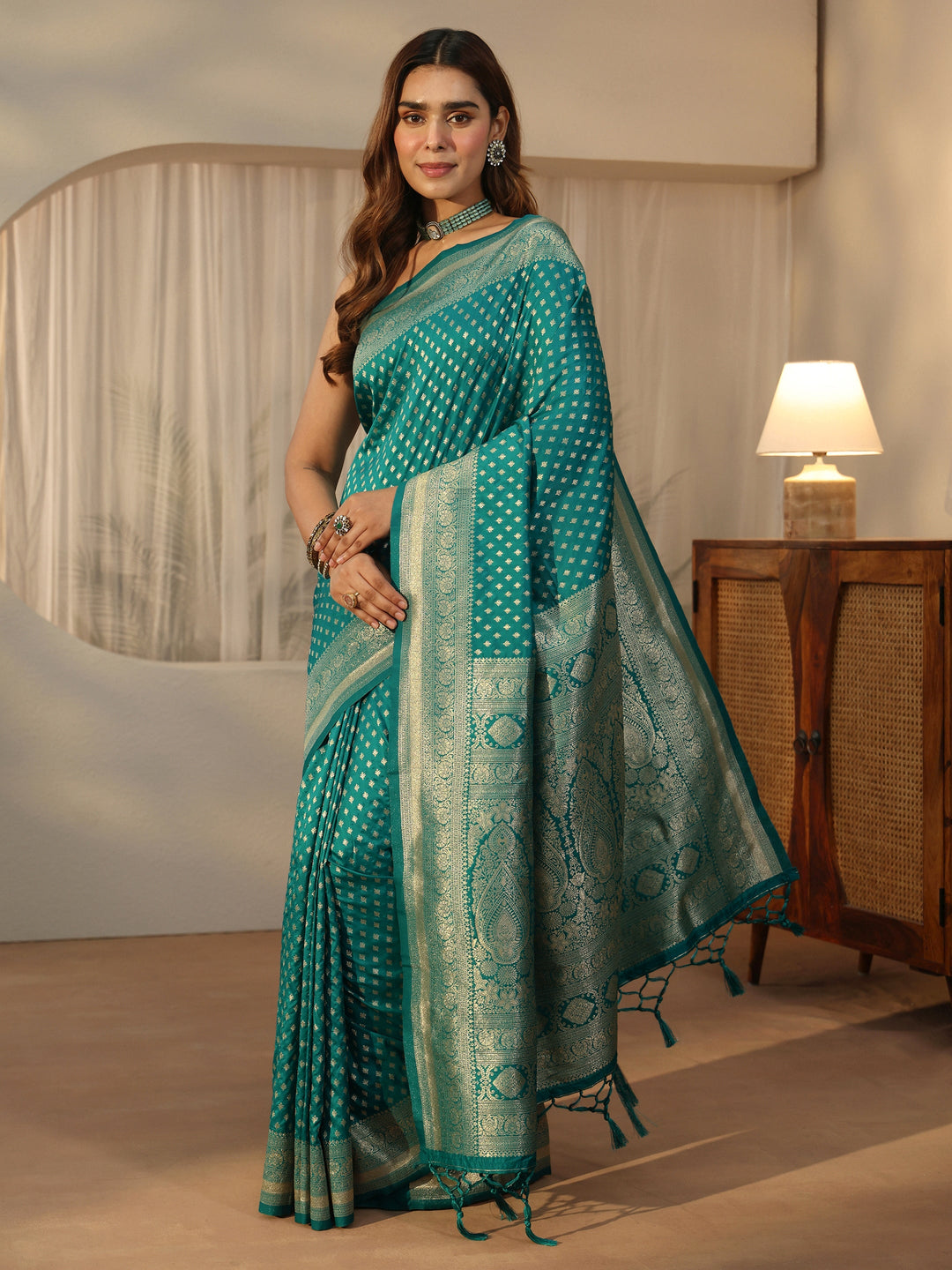  Libas Sea Green Banarasi Silk Blend Saree 