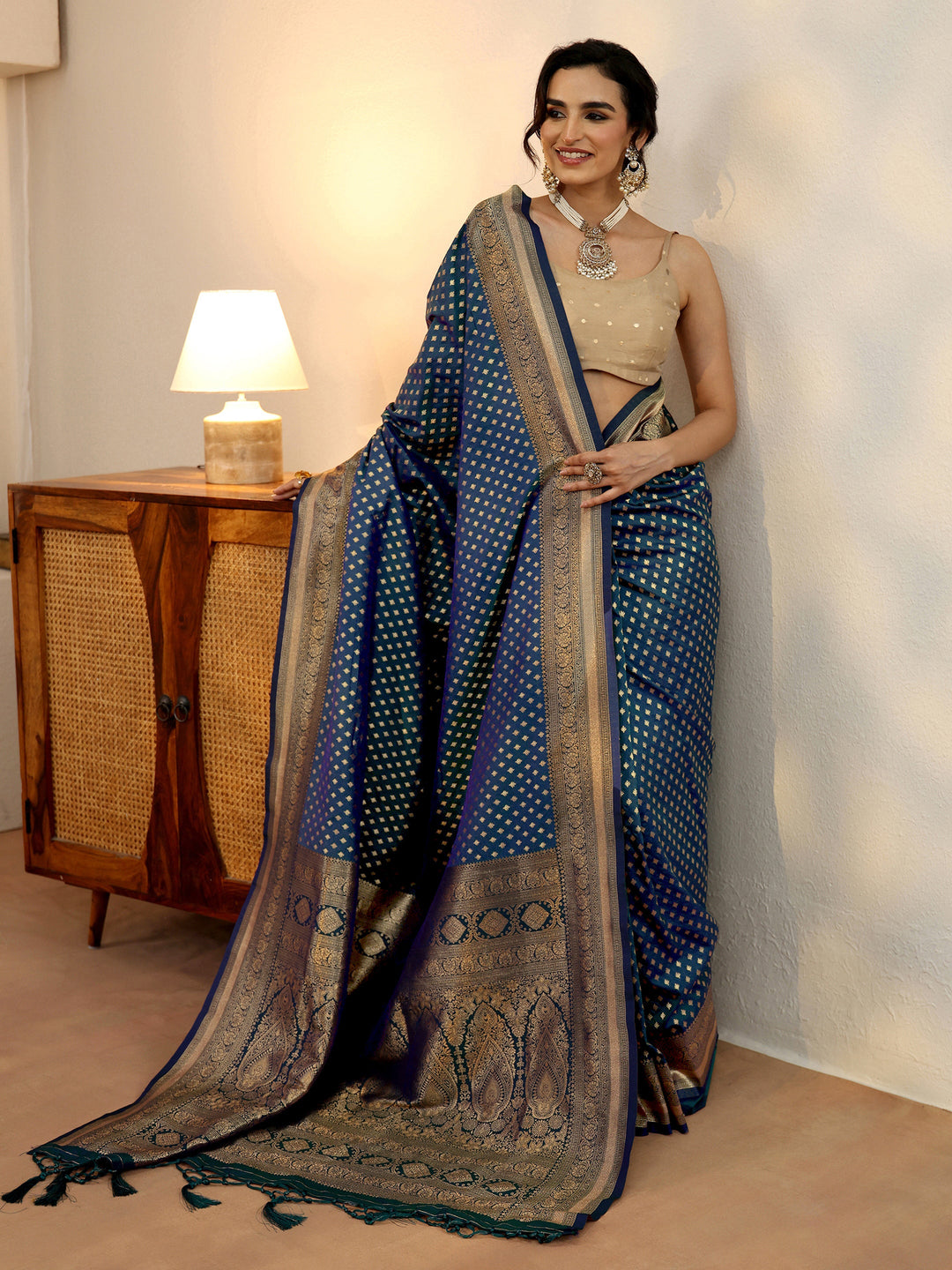  Libas Persian Blue Banarasi Silk Blend Saree 