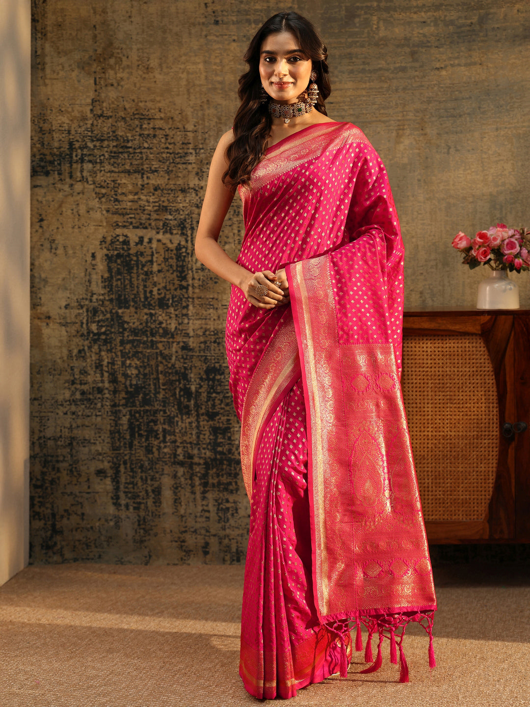  Libas Rani Pink Banarasi Silk Blend Saree 