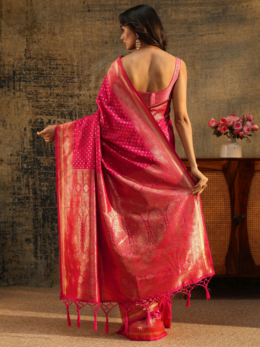  Libas Rani Pink Banarasi Silk Blend Saree 