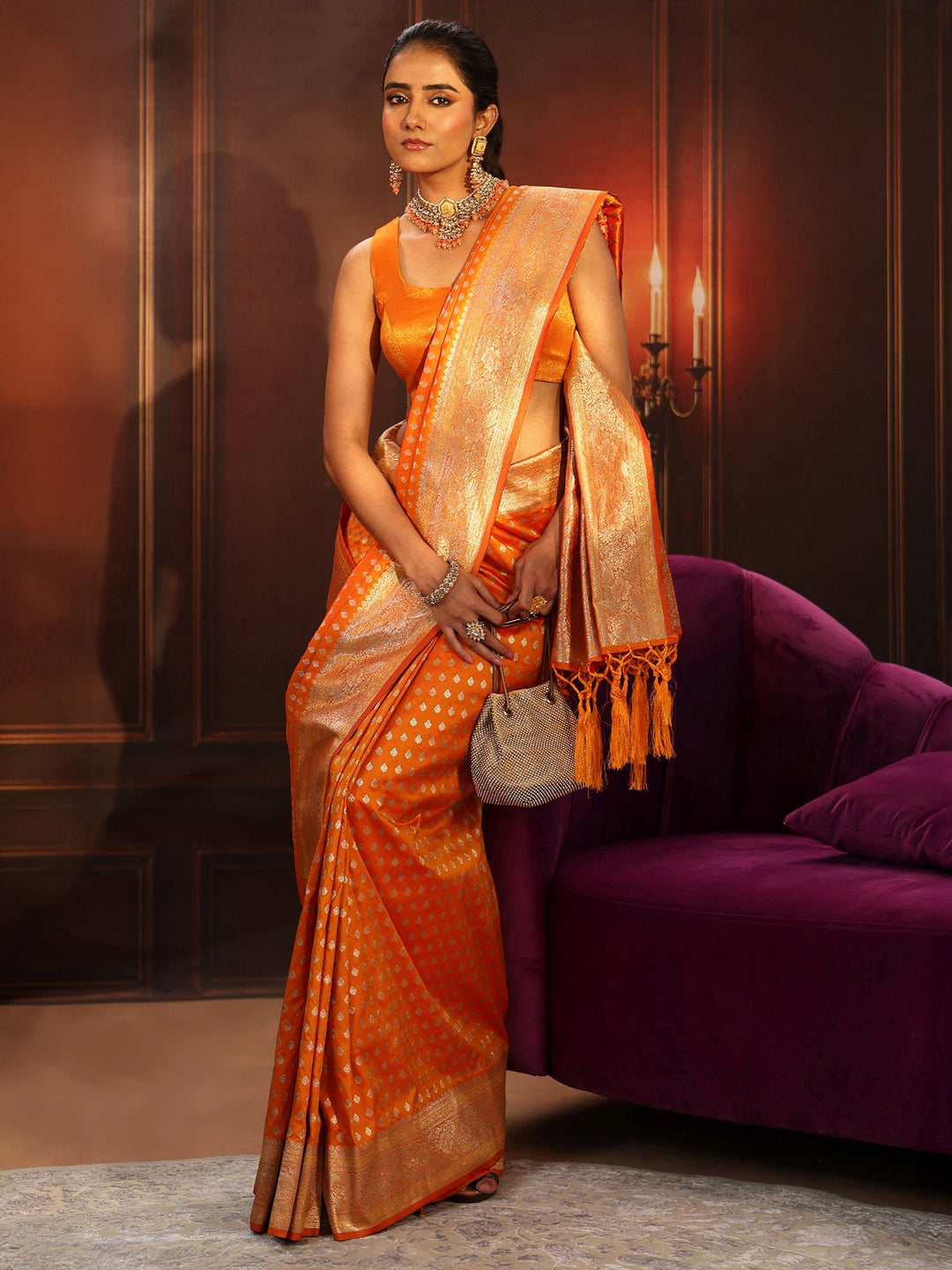  Libas Orange Banarasi Silk Blend Saree 