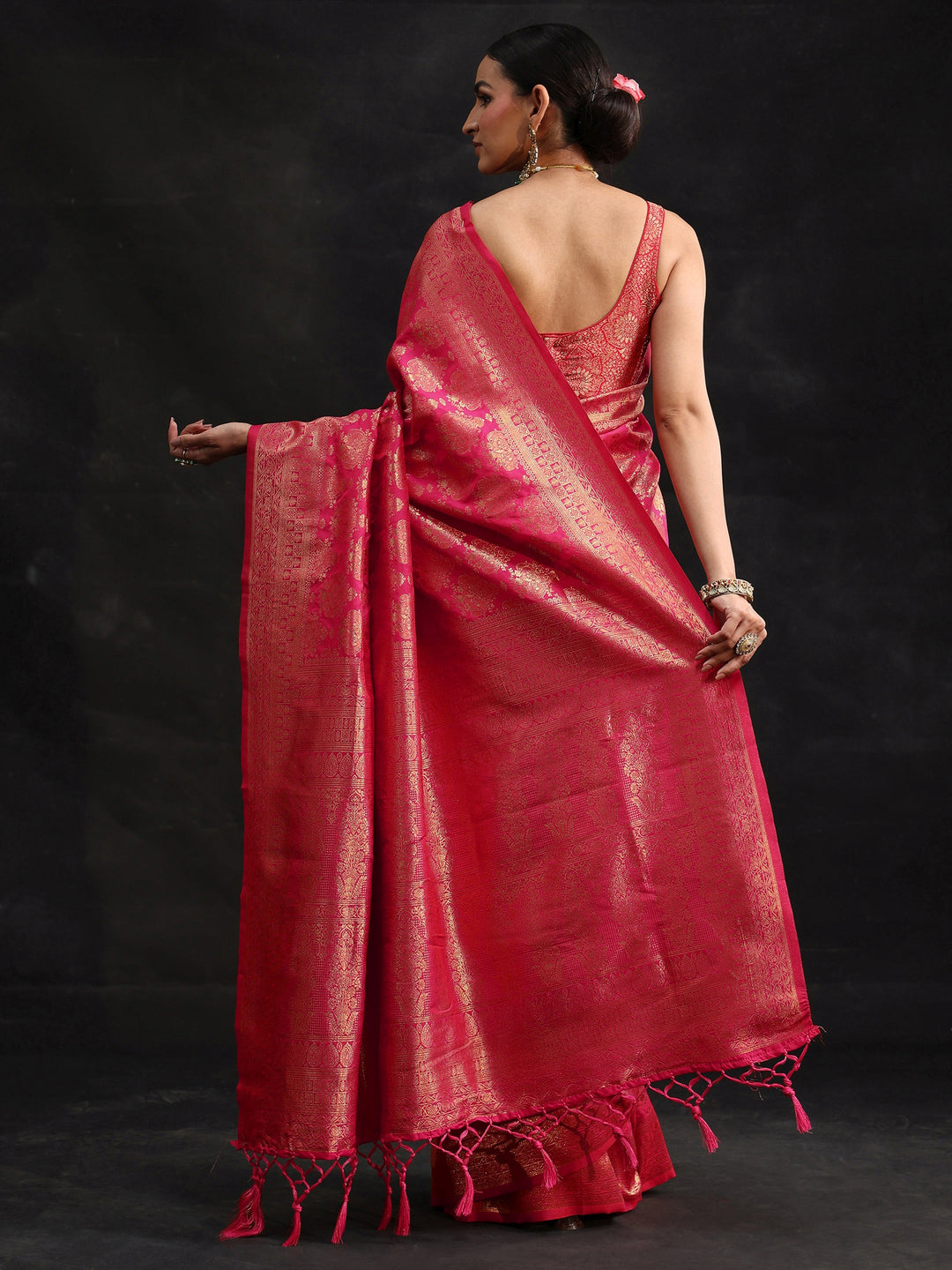  Libas Rani Pink Banarasi Silk Blend Saree 