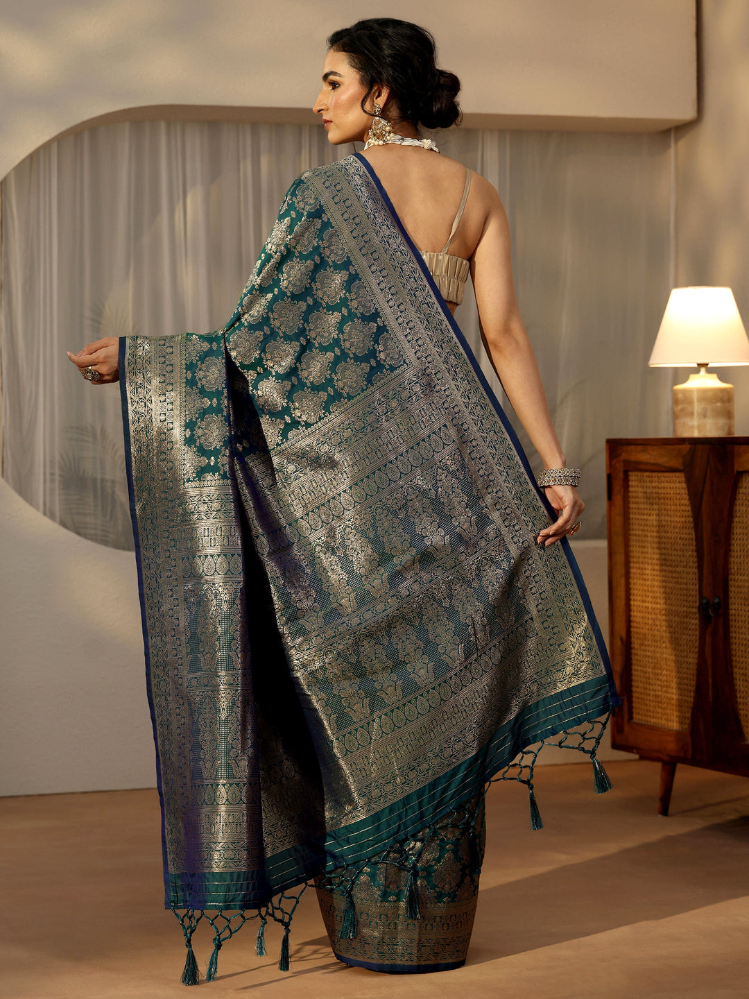  Libas Teal Blue Banarasi Silk Blend Saree 