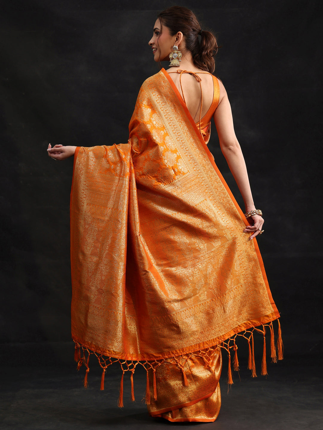  Libas Orange Banarasi Silk Blend Saree 