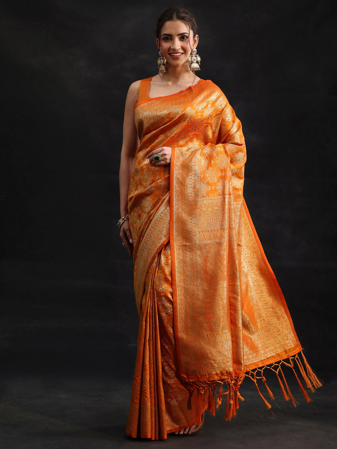  Libas Orange Banarasi Silk Blend Saree 