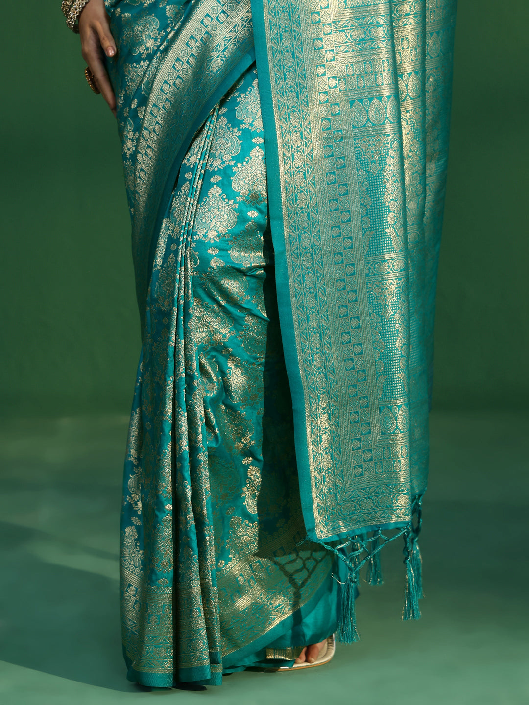  Libas Sea Green Banarasi Silk Blend Saree 