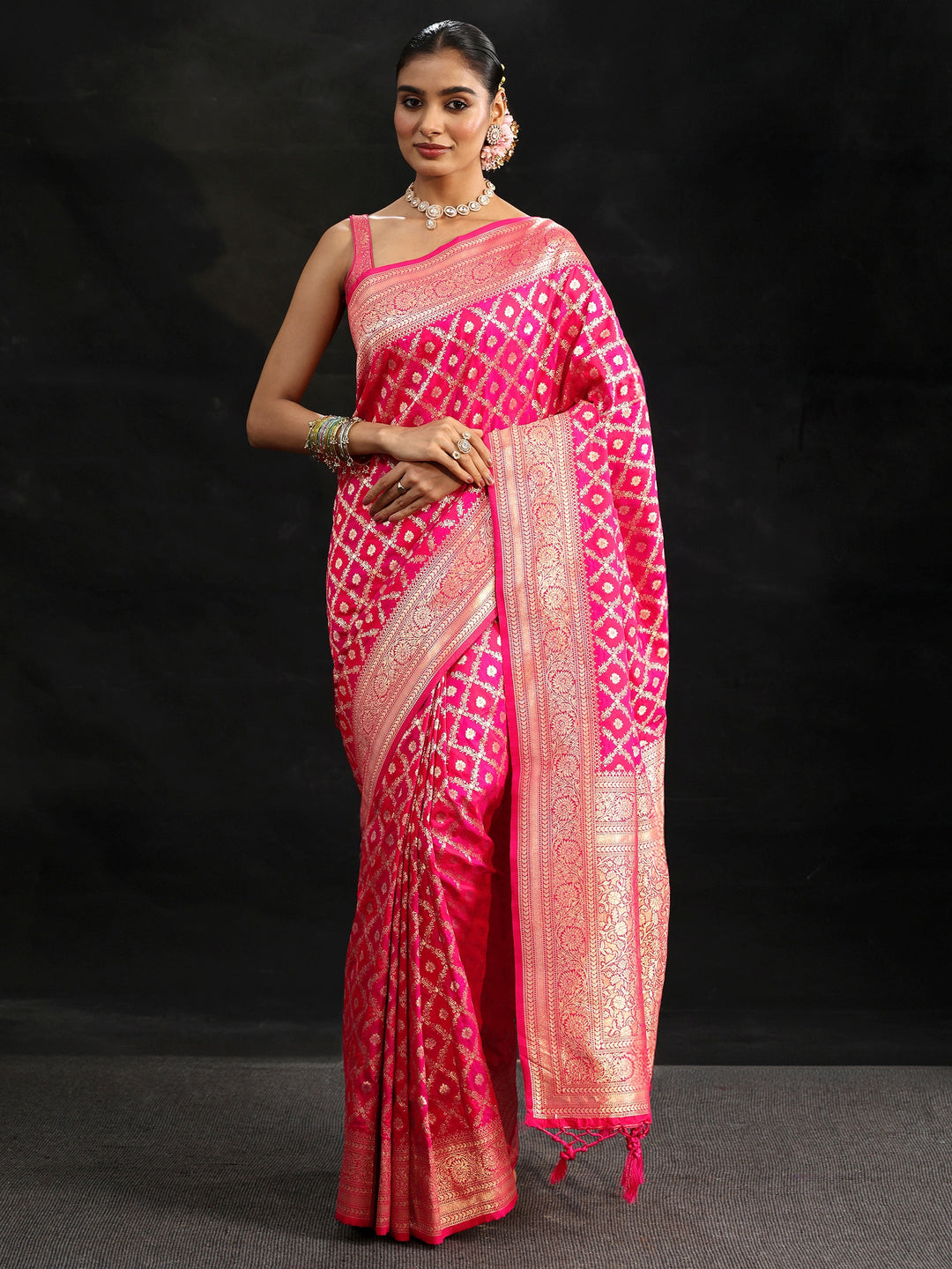  Libas Rani Pink Banarasi Silk Blend Saree 