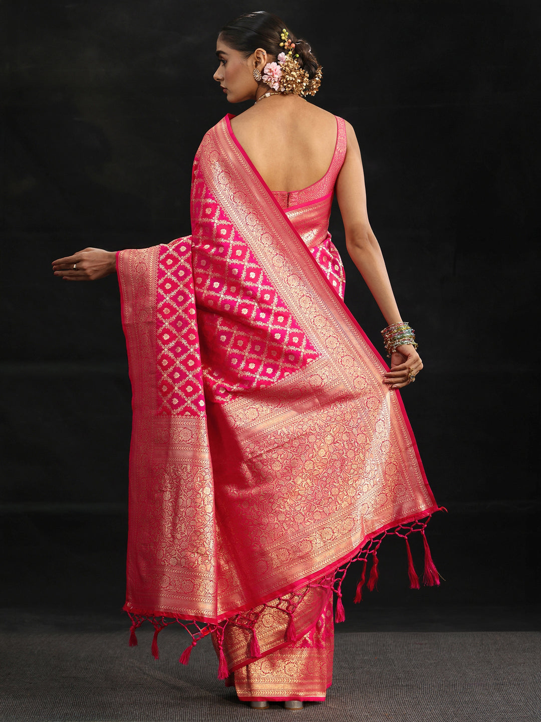  Libas Rani Pink Banarasi Silk Blend Saree 
