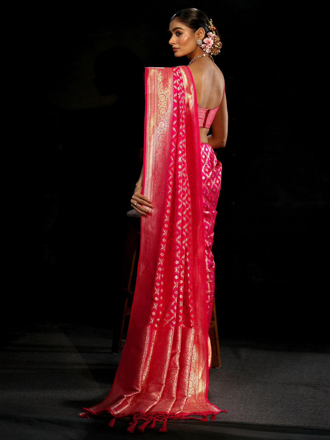  Libas Rani Pink Banarasi Silk Blend Saree 