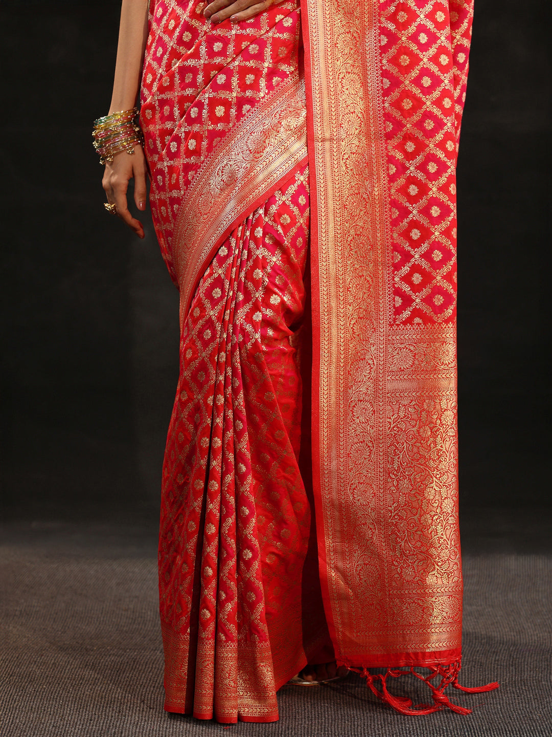  Libas Vermilion Red Banarasi Silk Blend Saree 