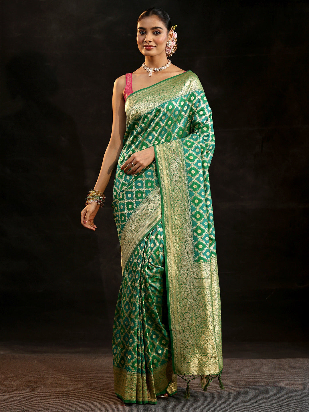  Libas Sea Green Banarasi Silk Blend Saree 