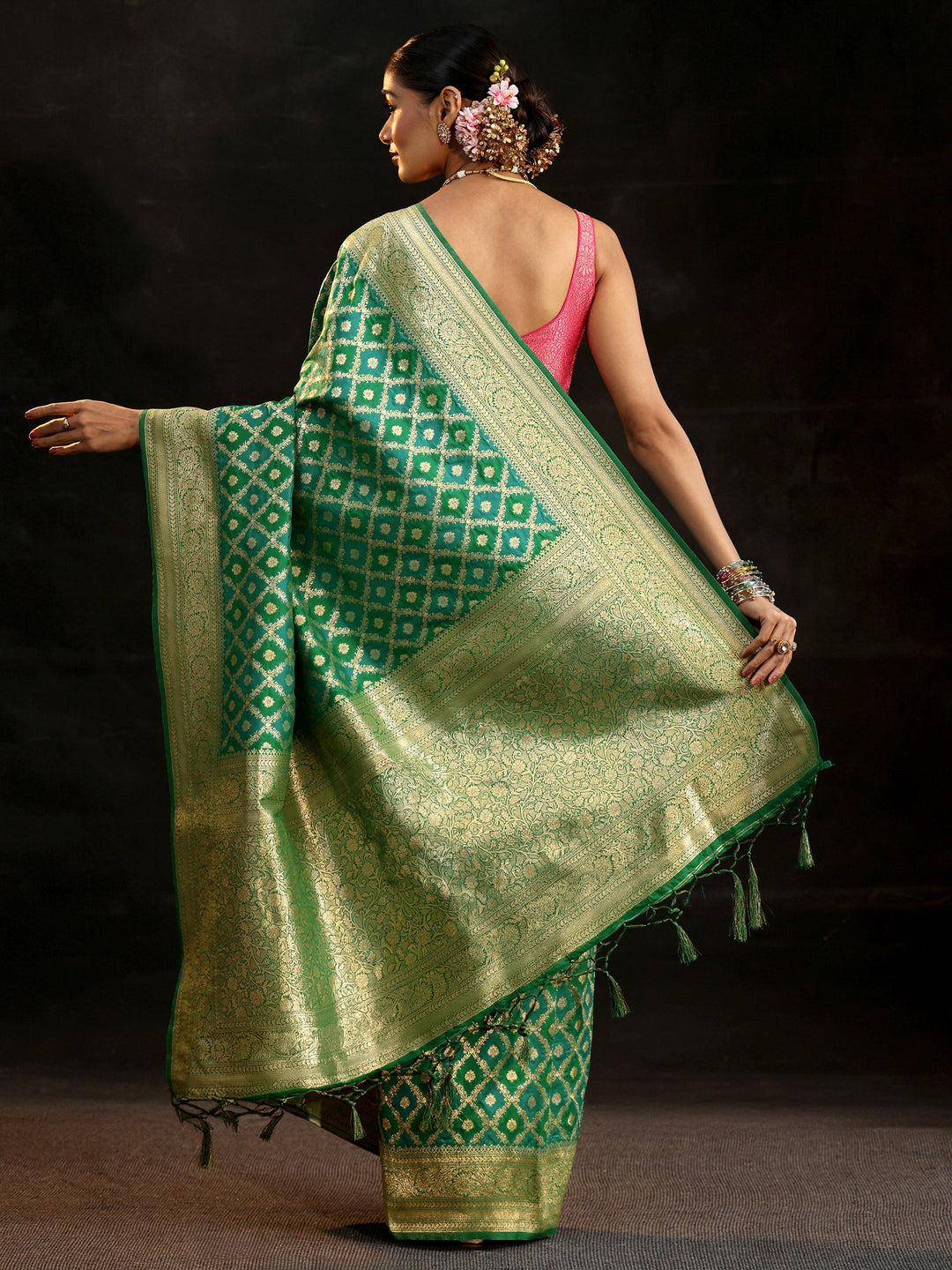  Libas Sea Green Banarasi Silk Blend Saree 