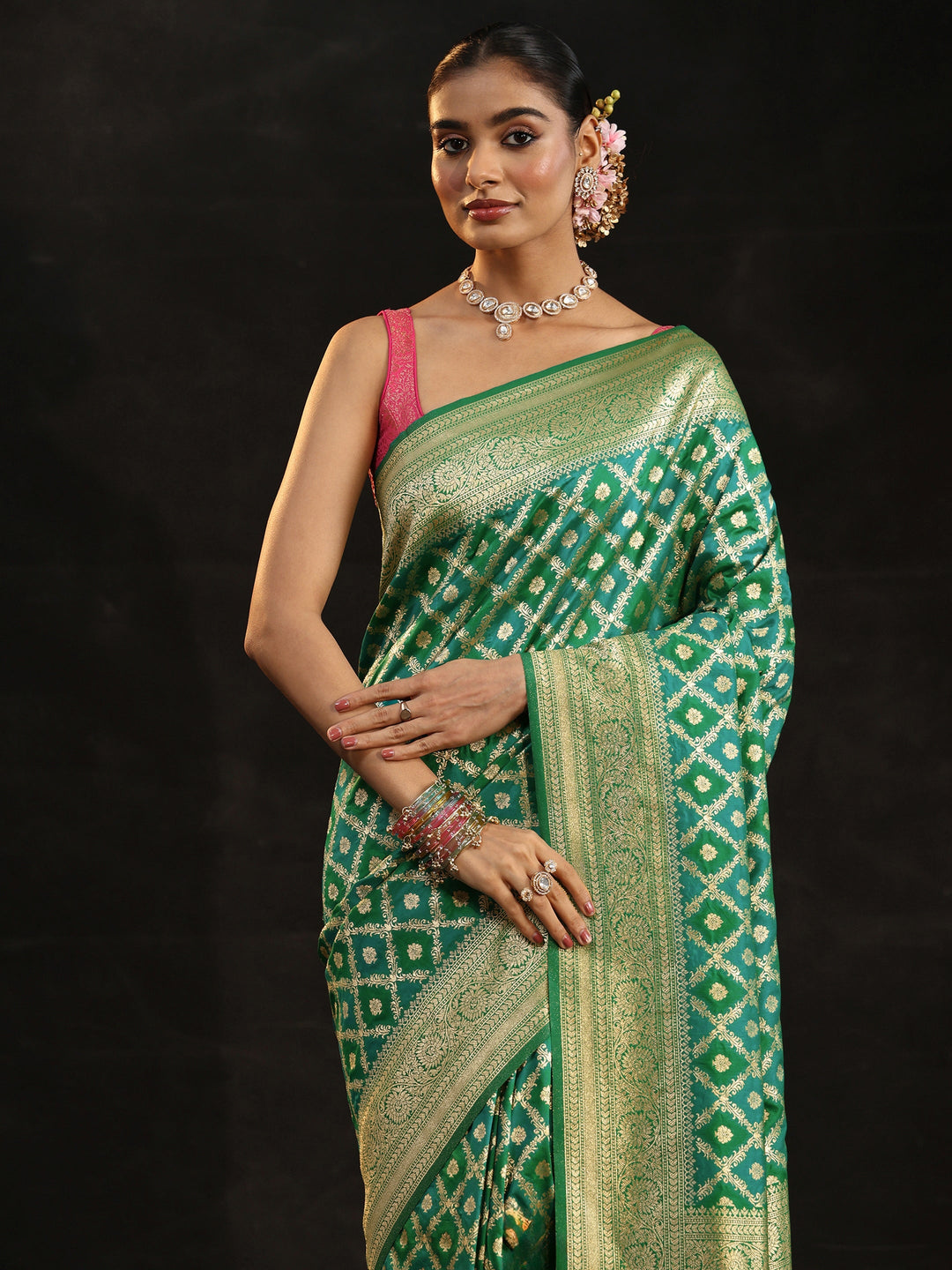  Libas Sea Green Banarasi Silk Blend Saree 