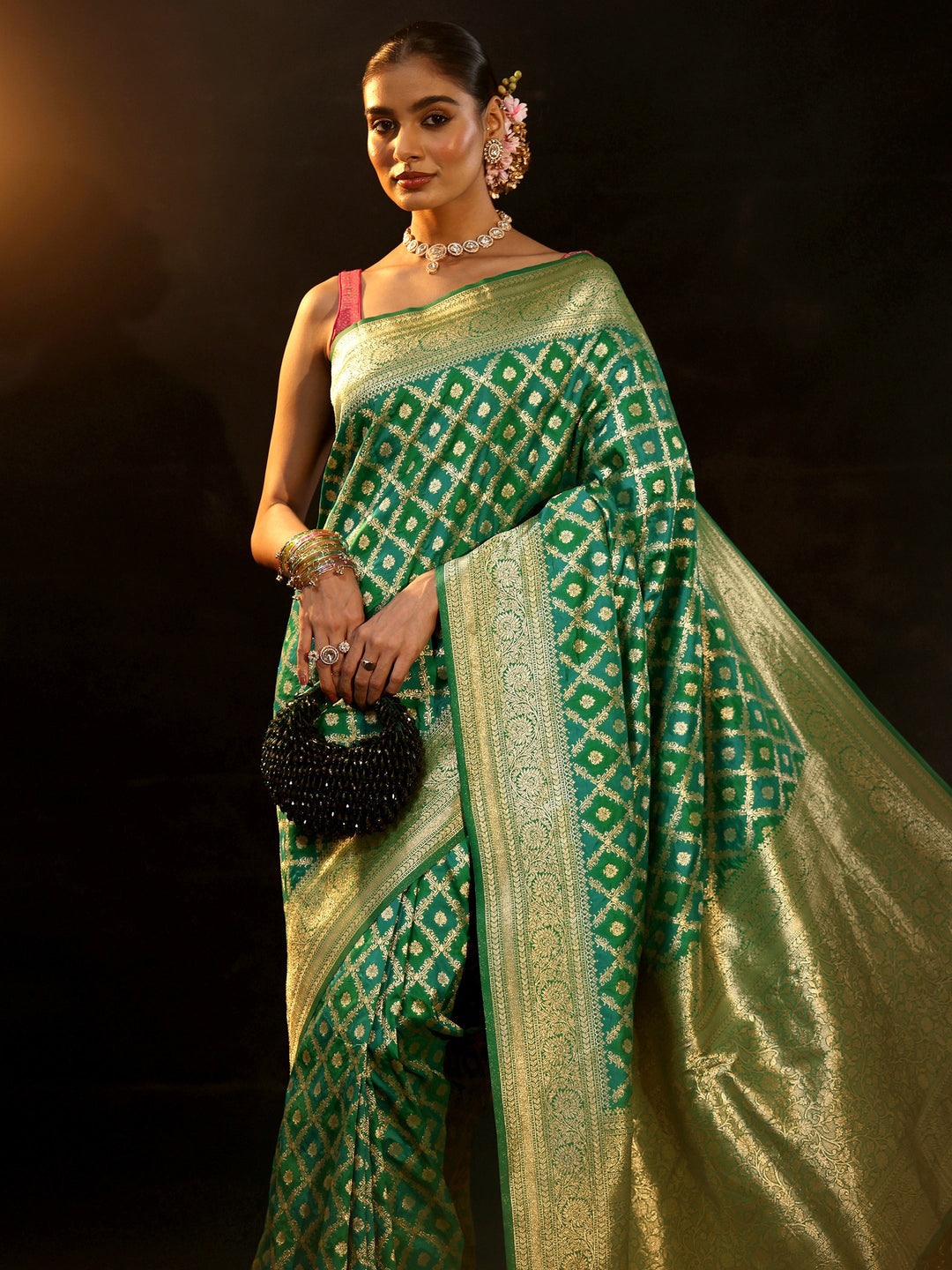  Libas Sea Green Banarasi Silk Blend Saree 