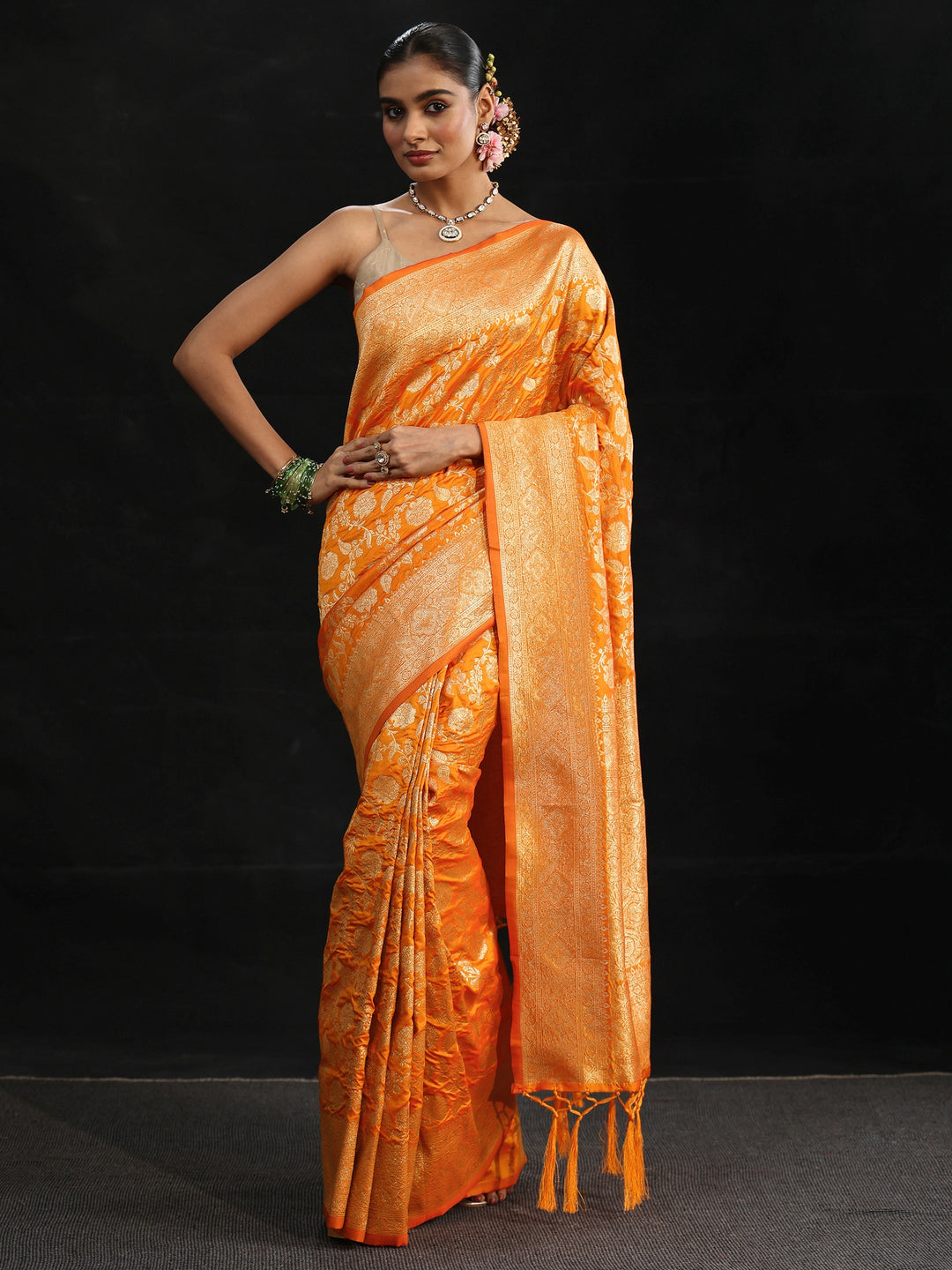  Libas Orange Banarasi Silk Blend Saree 