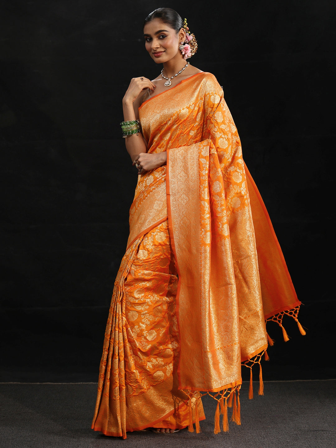  Libas Orange Banarasi Silk Blend Saree 