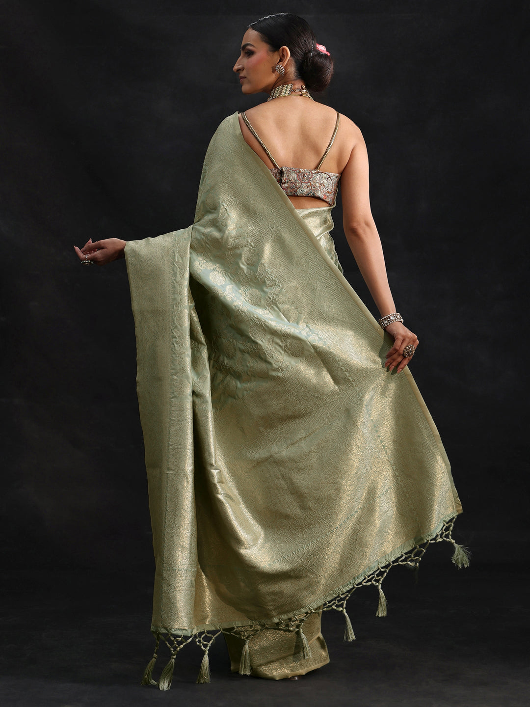  Libas Mint Green Banarasi Silk Blend Saree 