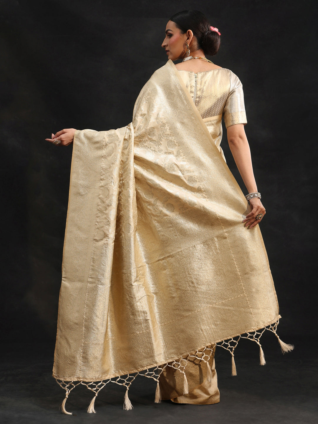  Libas Cream Banarasi Silk Blend Saree 