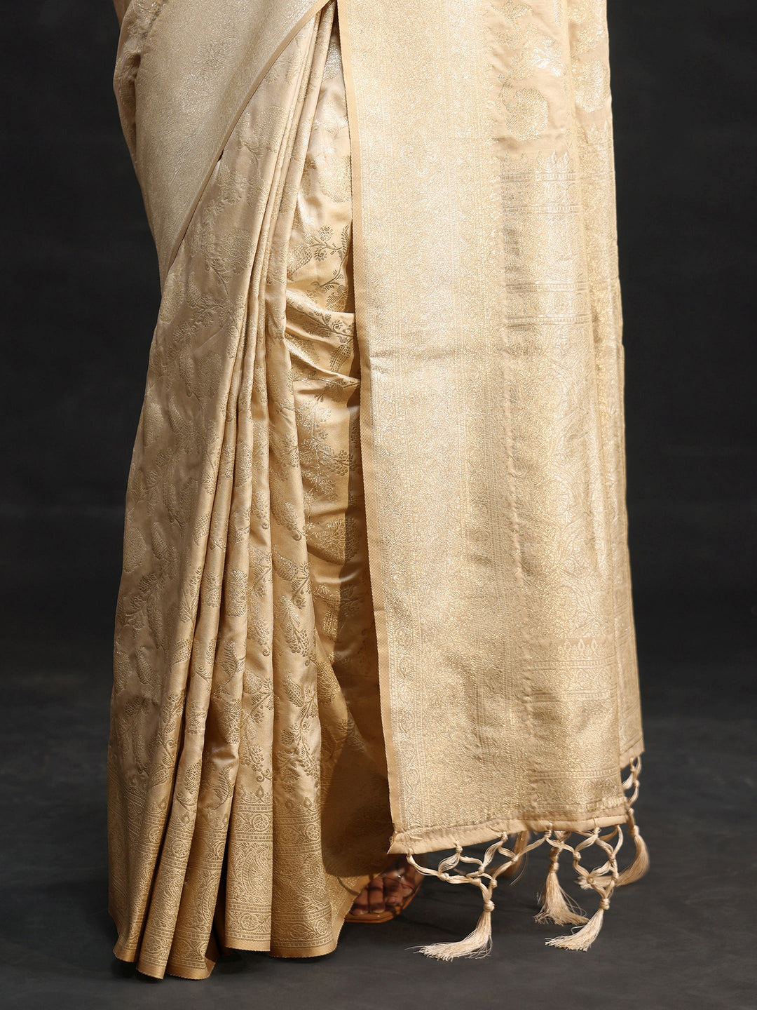  Libas Cream Banarasi Silk Blend Saree 